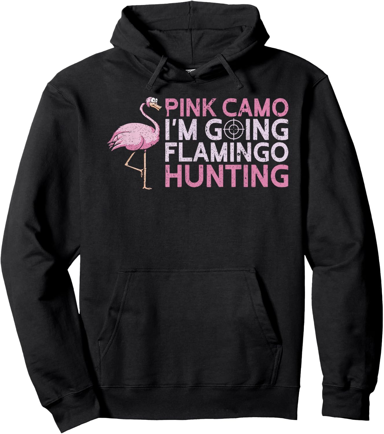 Pink Camo I'm Going Flamingo Hunting Yote Funny Hunting Hoodie - Hoodie | Black