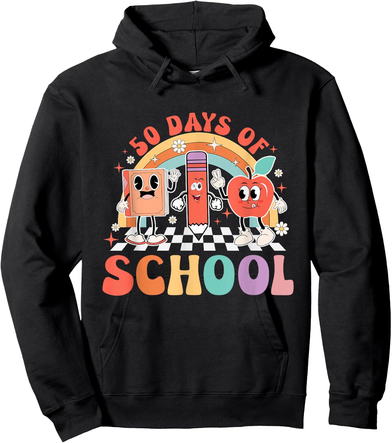 Retro 50 Days Of School Happy 50th Day Of School Hoodie - Hoodie | Black