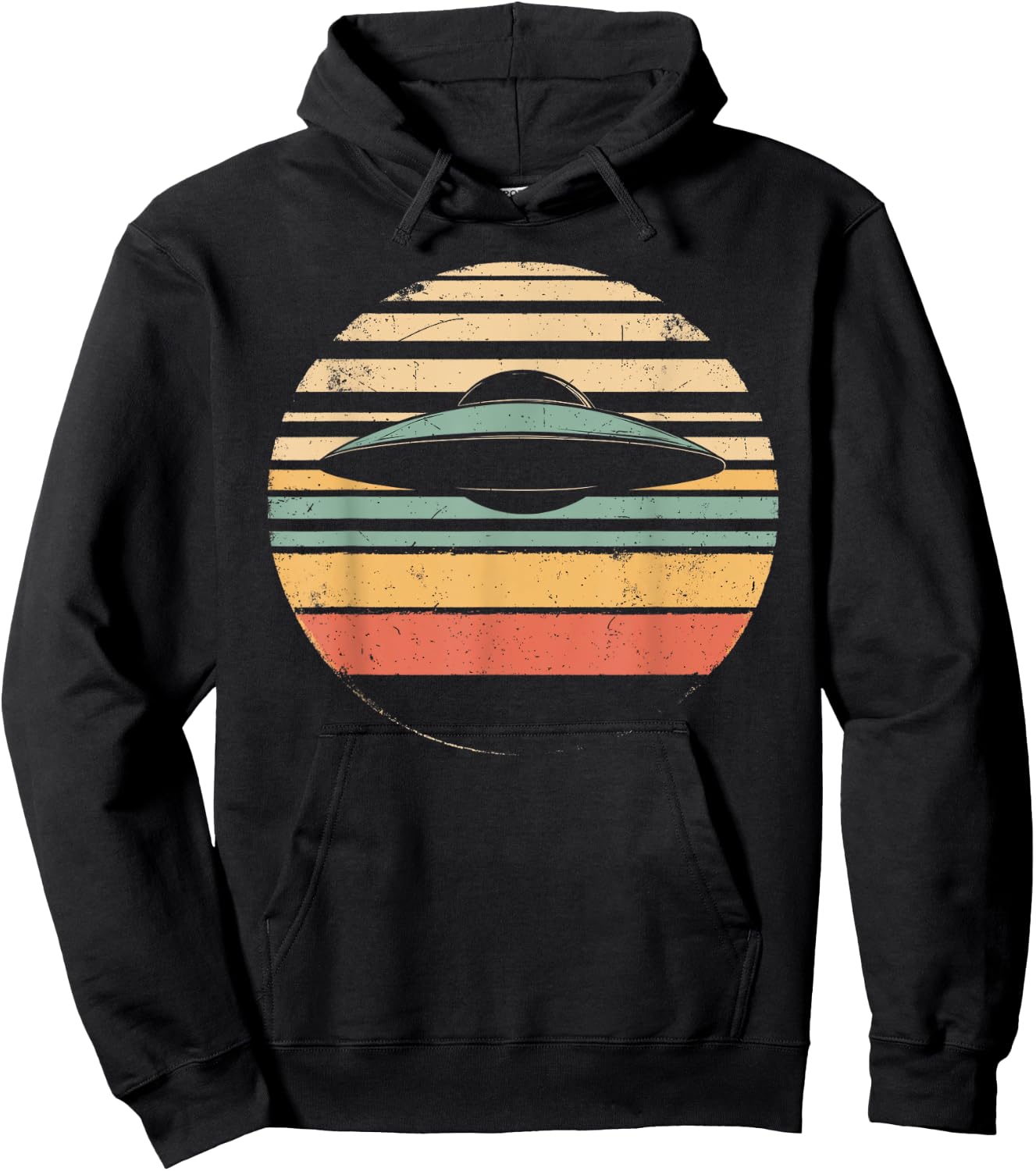 Vintage Retro Style Sunset Alien UFO Lovers Space Ship Funny Hoodie - Hoodie | Black