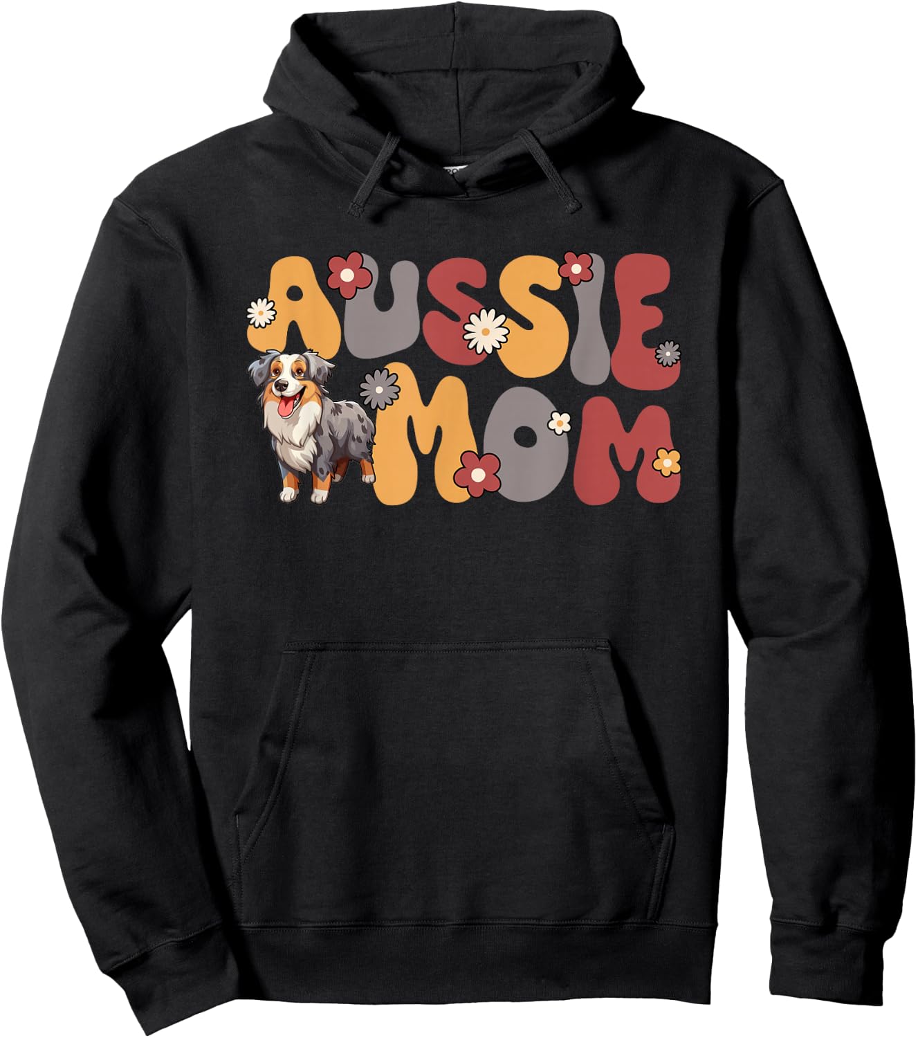 Australian Shepherd Blue Merle Groovy Aussie Mom Hoodie - Hoodie | Black