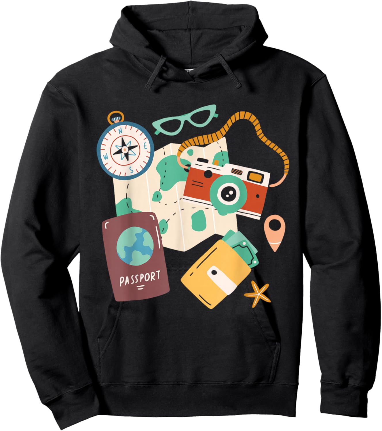 Tourist Holiday Costume Camera Passport Travel Holiday , black Hoodie - Hoodie | Black
