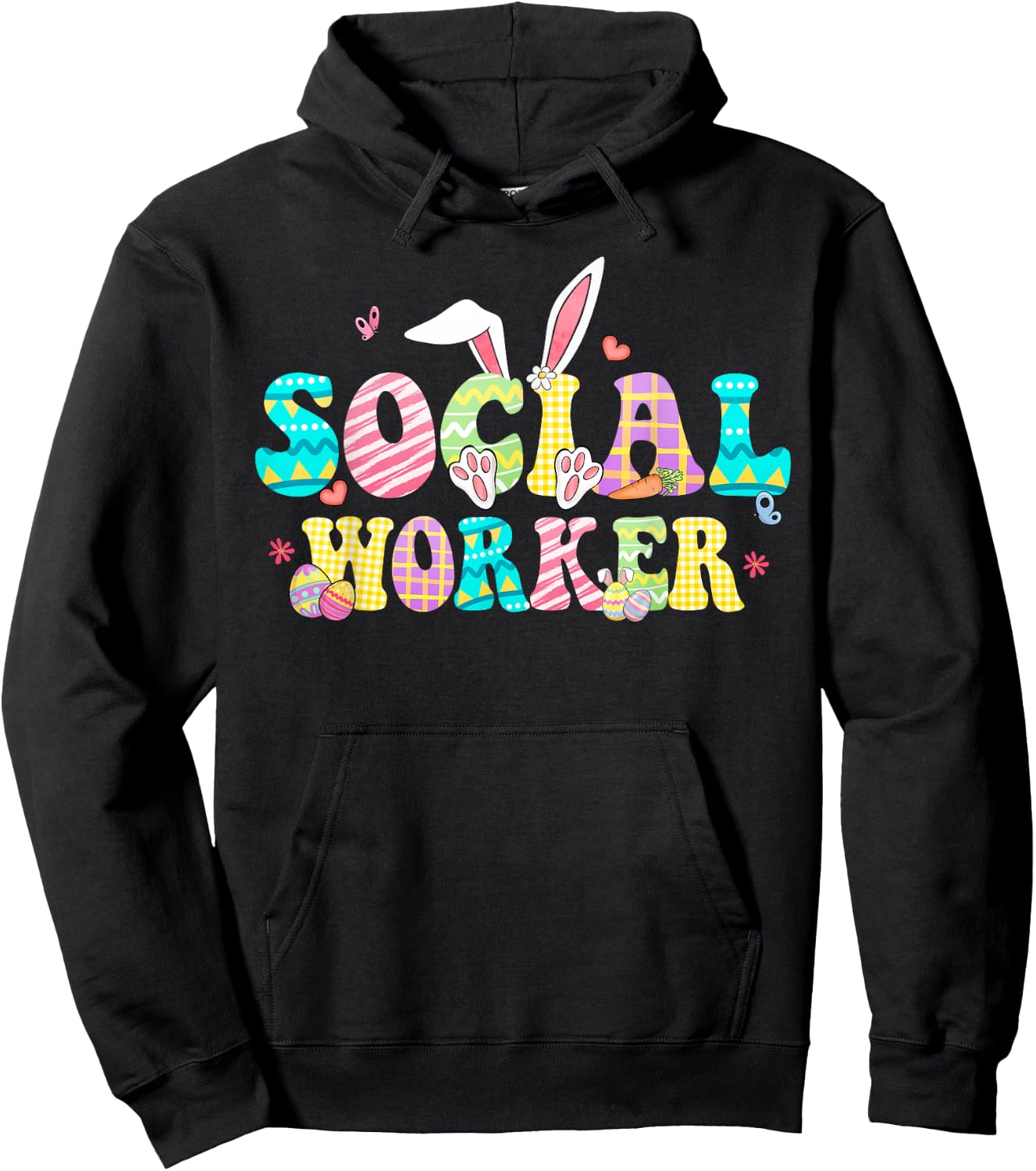 School Social Worker Happy Easter Bunny Eggs Rabbit Hoodie - Hoodie | Black
