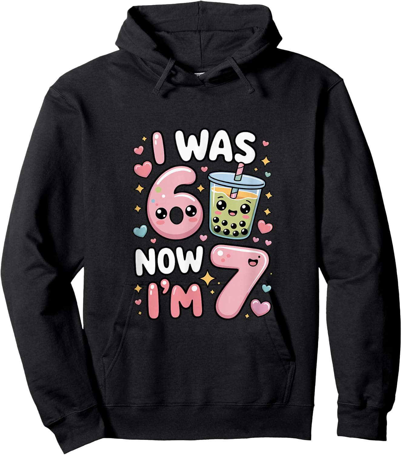 7 Year Old Birthday was 6 Now I'm 7 Kids Boba Hoodie - Hoodie | Black