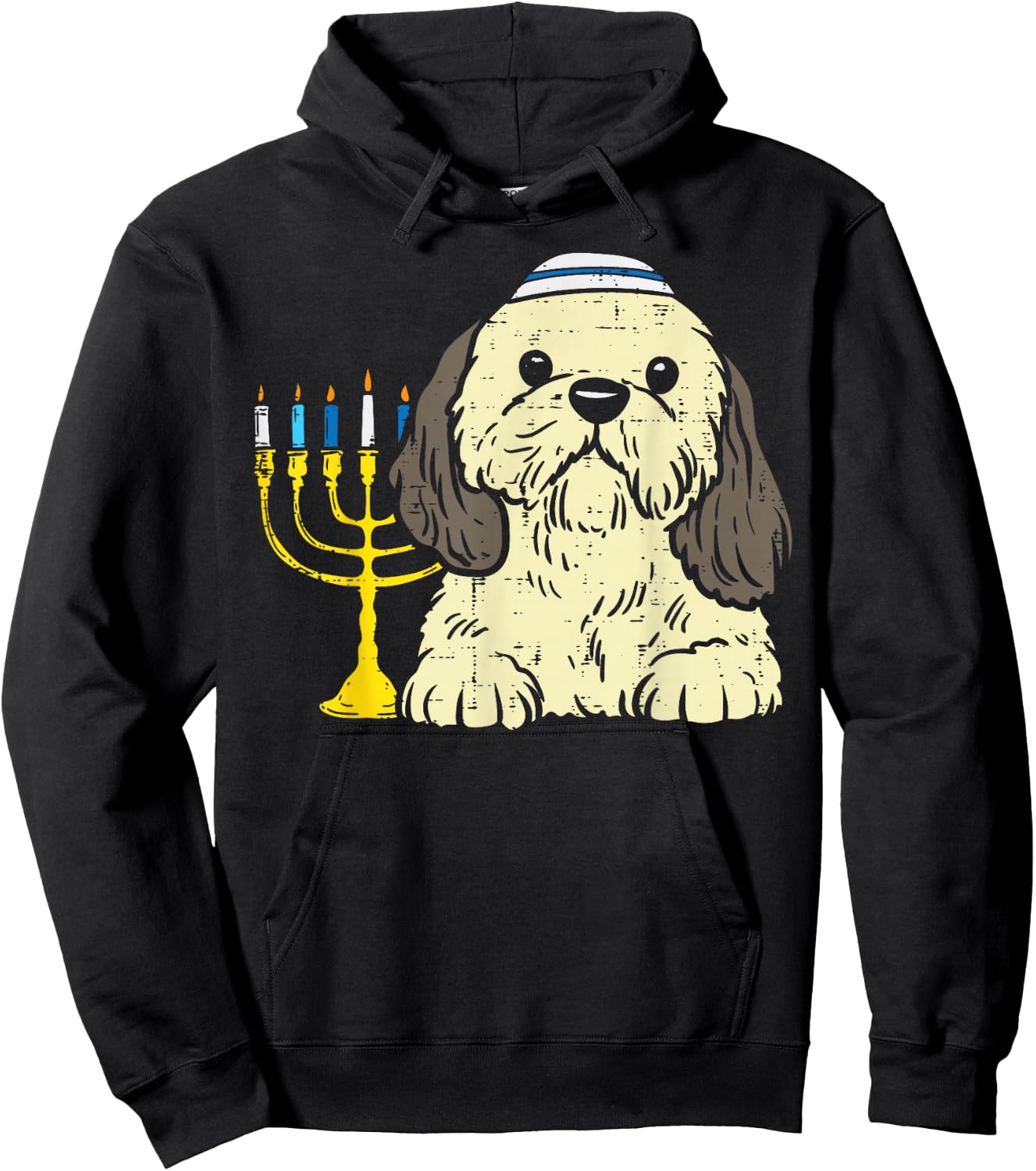 Jewish Shih Tzu Dog Menorah Hanukkah Pajamas Chanukah PJs Hoodie - Hoodie | Black