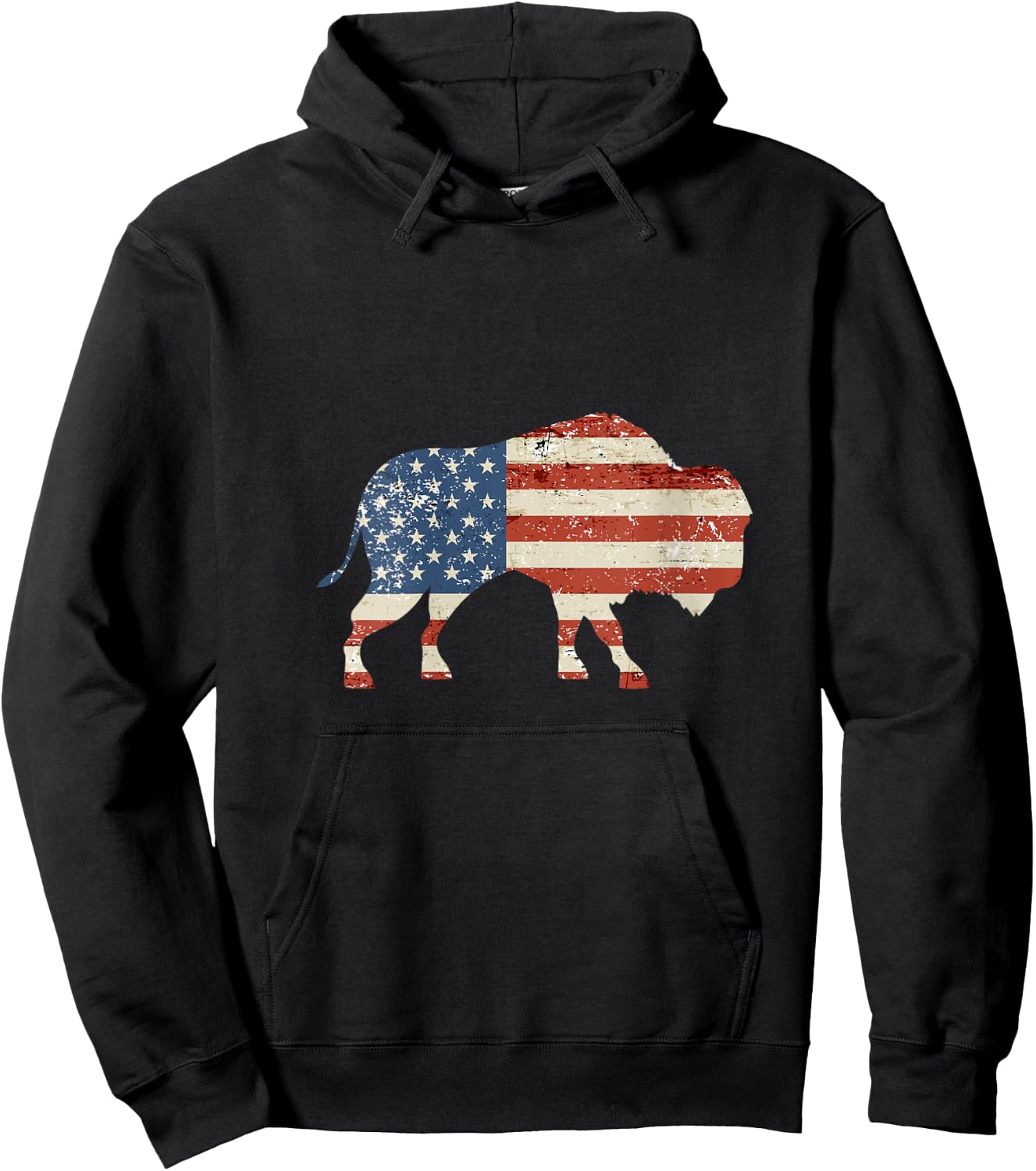 Women's Boys Bison American Flag Buffalo 4th of July Bison Men USA V-Neck Hoodie - Hoodie | Black