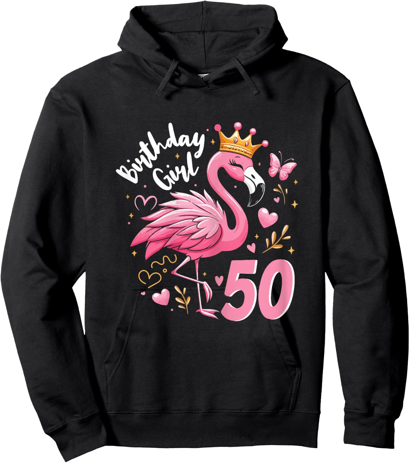 50th Birthday Gift Flamingo Fan 50 Year Old Women 50th Bday Hoodie - Hoodie | Black