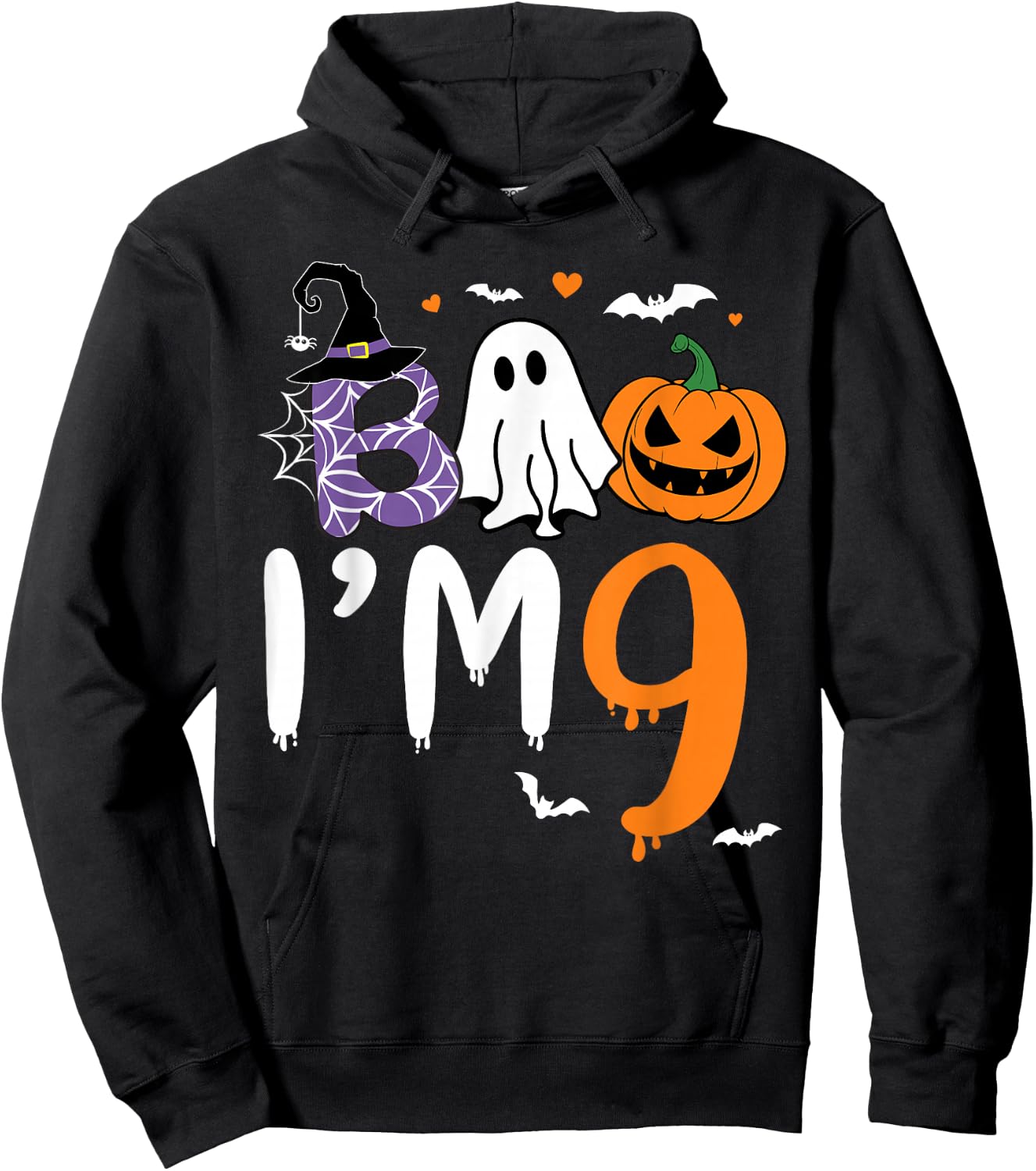 Boo I'm 9 Year Old Ghost 9th Birthday Boy Halloween Costume Hoodie - Hoodie | Black