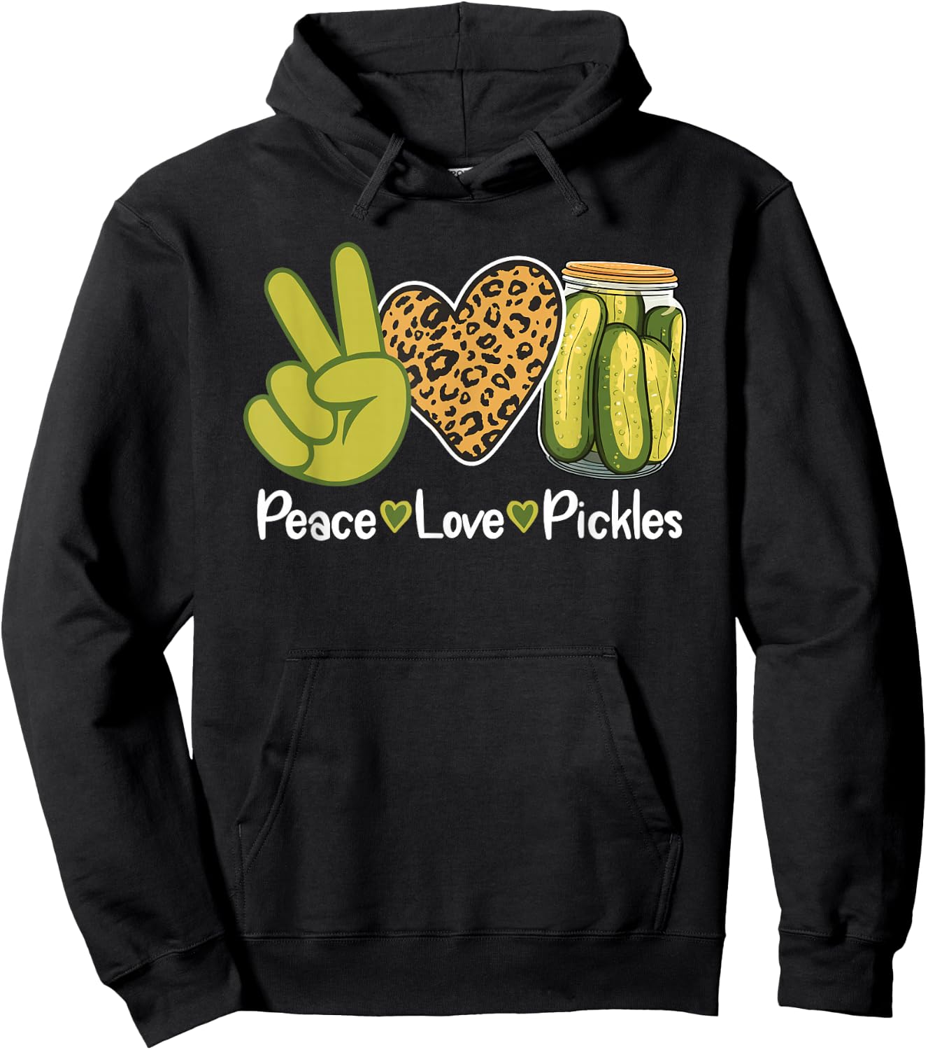 Funny Pickle Lover Leopard Print Retro Peace Love Pickles Hoodie - Hoodie | Black