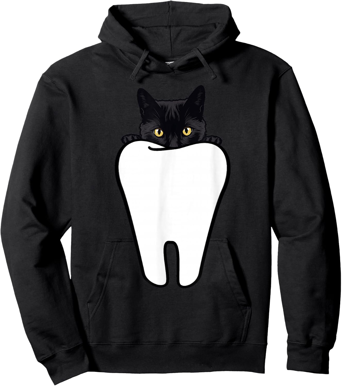 Peeking Black Cat Tooth Funny Dental Halloween Dentist Treat Hoodie - Hoodie | Black