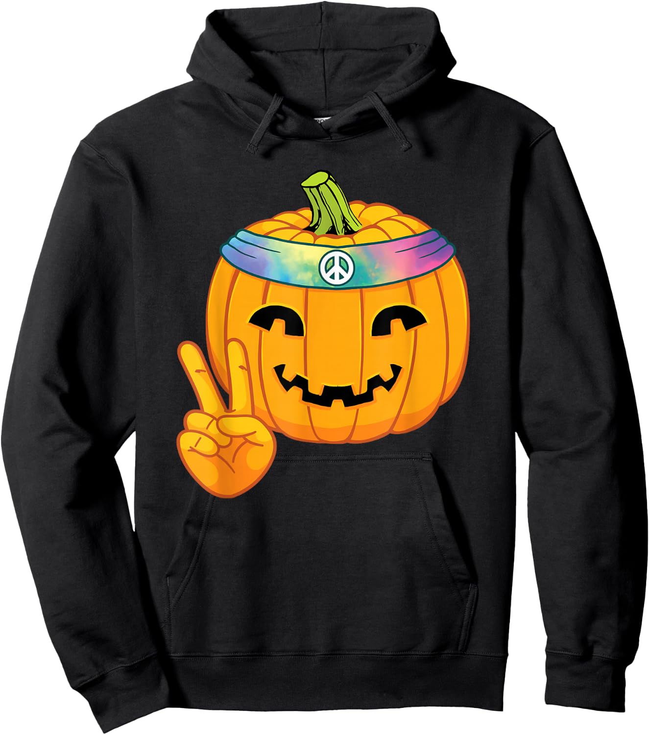 Hippie Halloween Pumpkin Peace Sign Hand Headband Tie Dye Hoodie - Hoodie | Black