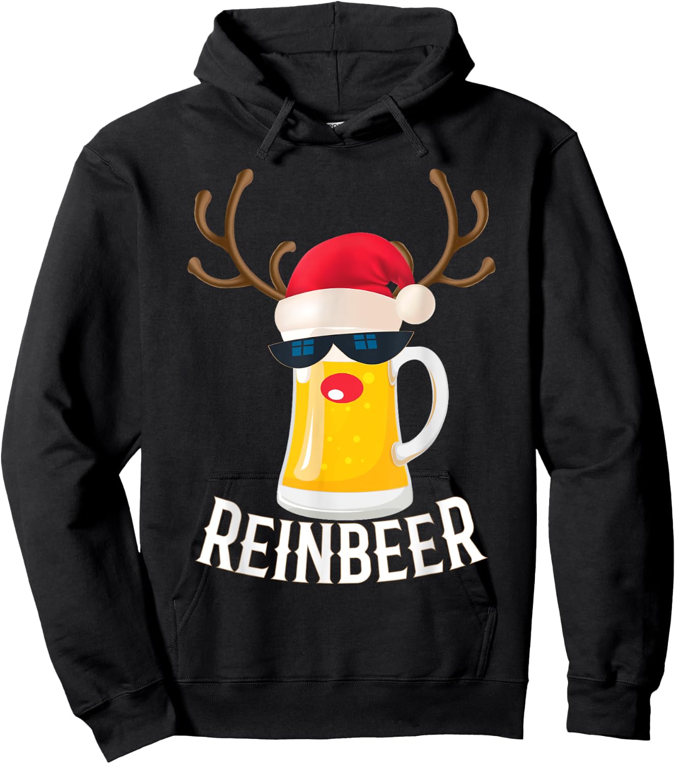 Gifts for Beer Drinkers- Reindeer Funny Christmas Drinking Hoodie - Hoodie | Black
