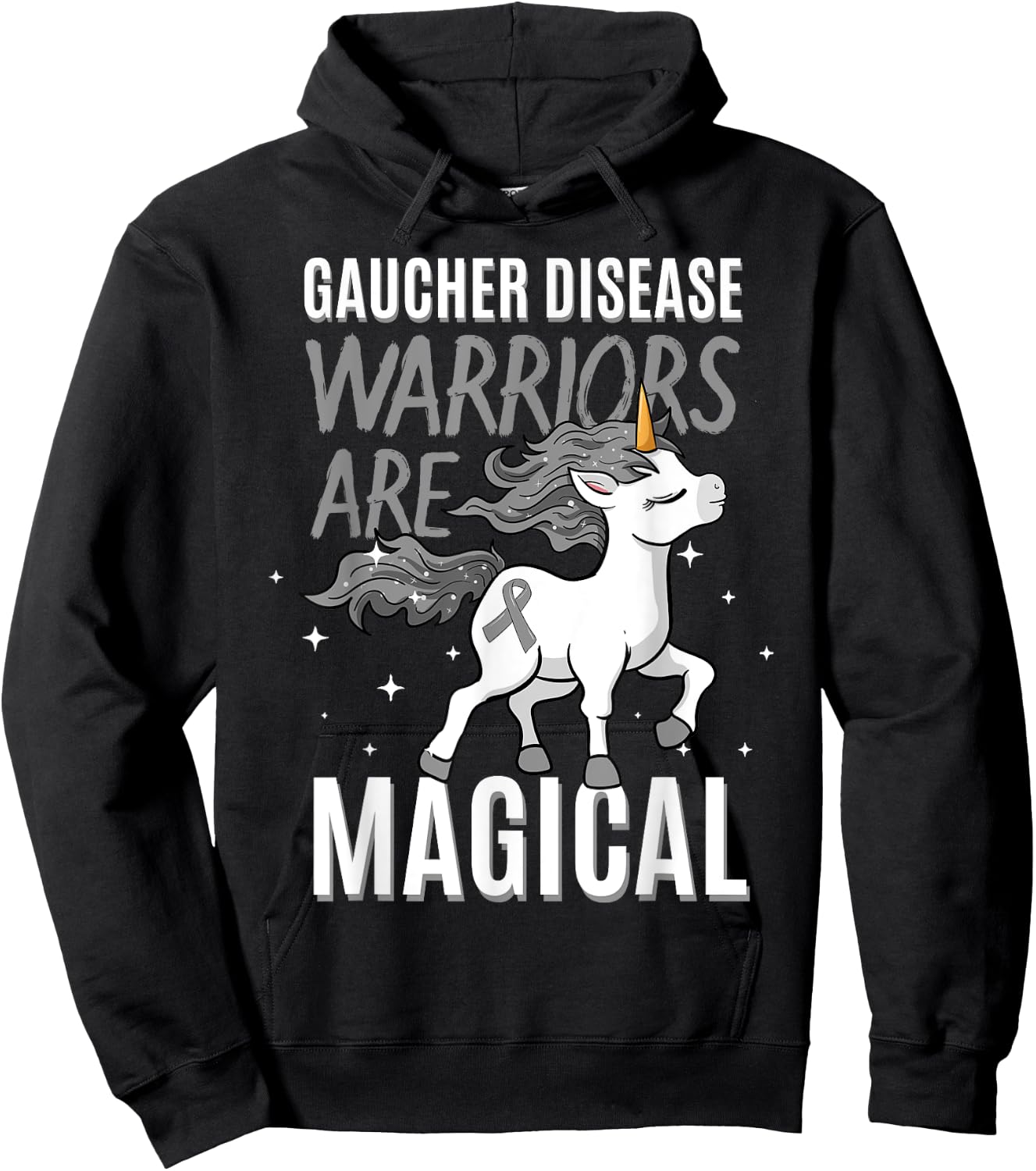 Gaucher Disease Warrior Unicorn Awareness Ribbon Supporter Hoodie - Hoodie | Black