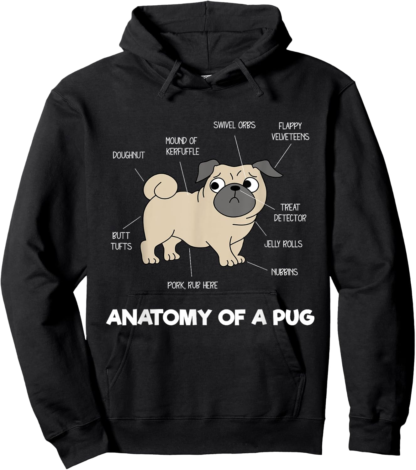 Anatomy Of A Pug - Funny Dog Body Parts Men Women Kids Hoodie - Hoodie | Black