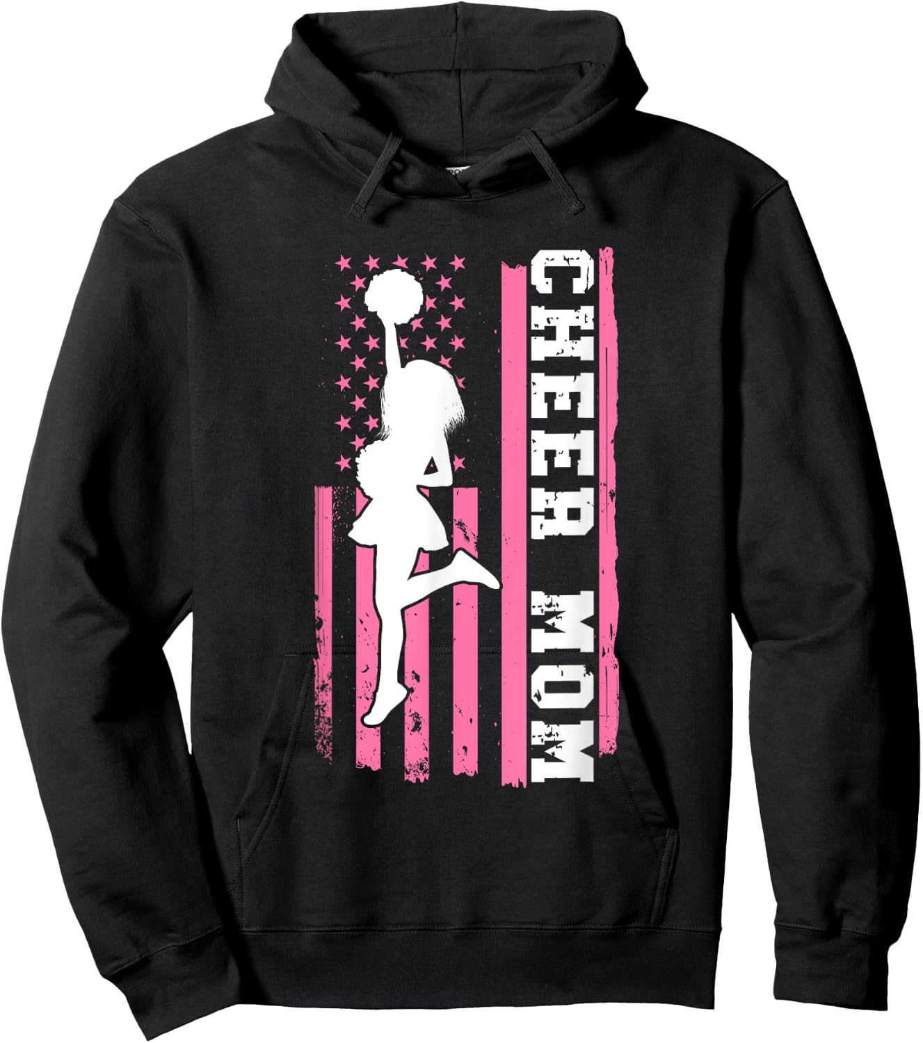 Cheer Mom American Flag Cheerleading Cheerleader Mom Hoodie - Hoodie | Black