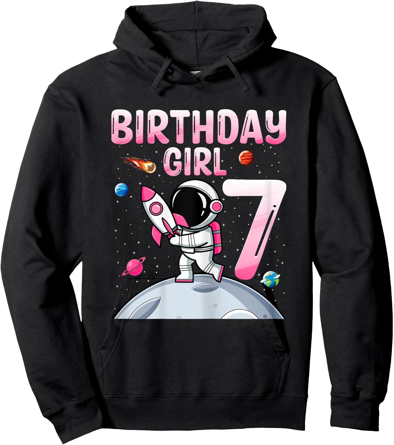 Birthday Girl 7 Years Old Astronaut Space 7th Birthday Hoodie - Hoodie | Black