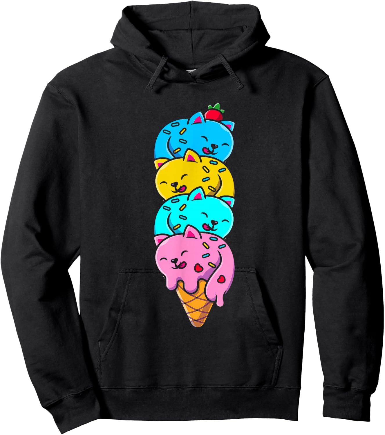 Cat Funny Cute Cat Ice Cream Woman Cute Men Kids Hoodie - Hoodie | Black