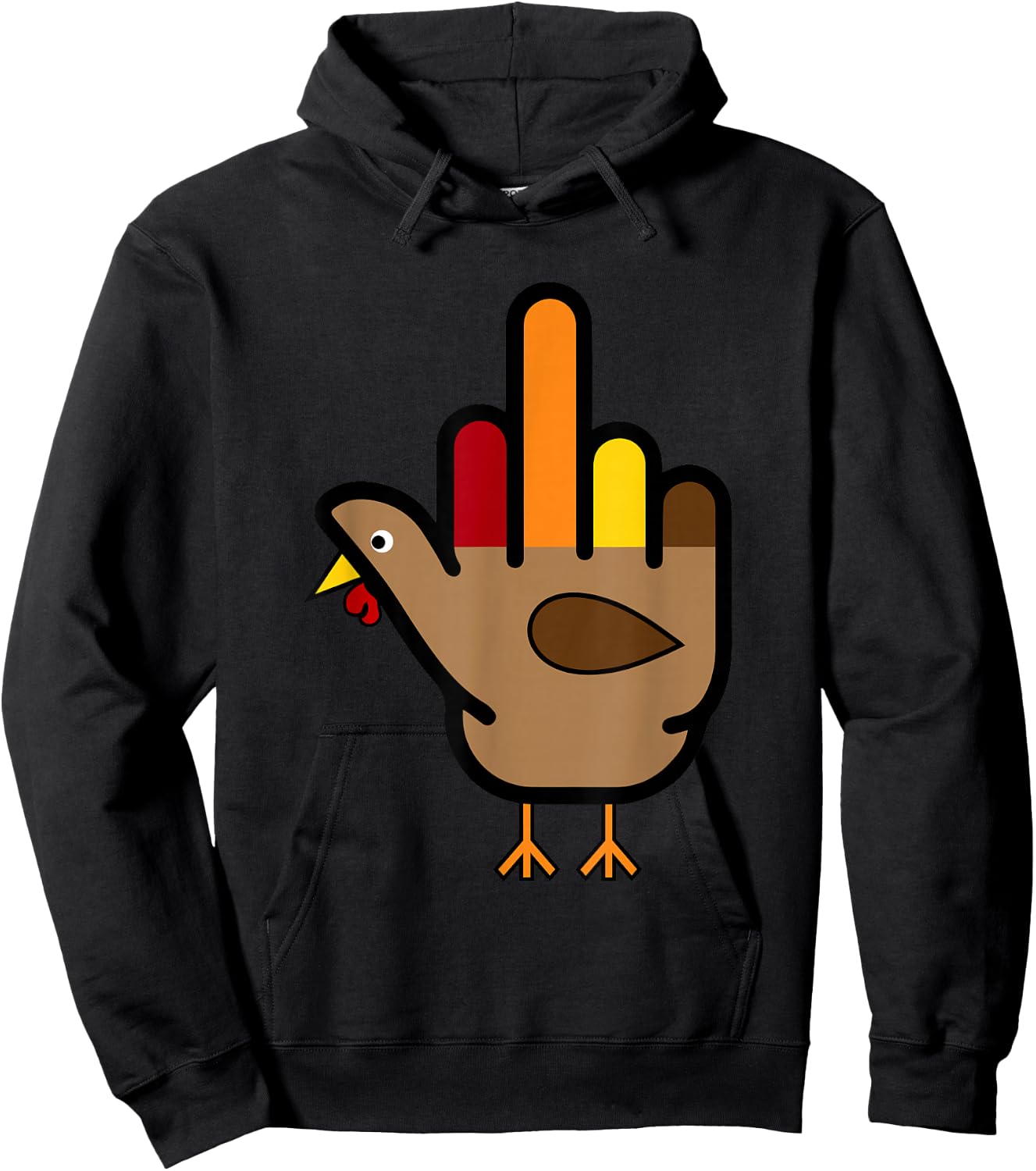 Hand Turkey Middle Finger Funny Adult Thanksgiving holiday Hoodie - Hoodie | Black