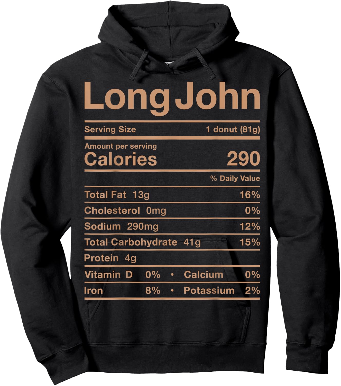 Long John Nutrition Fact Costume Food Donut Glazed Iced Fall Hoodie - Hoodie | Black