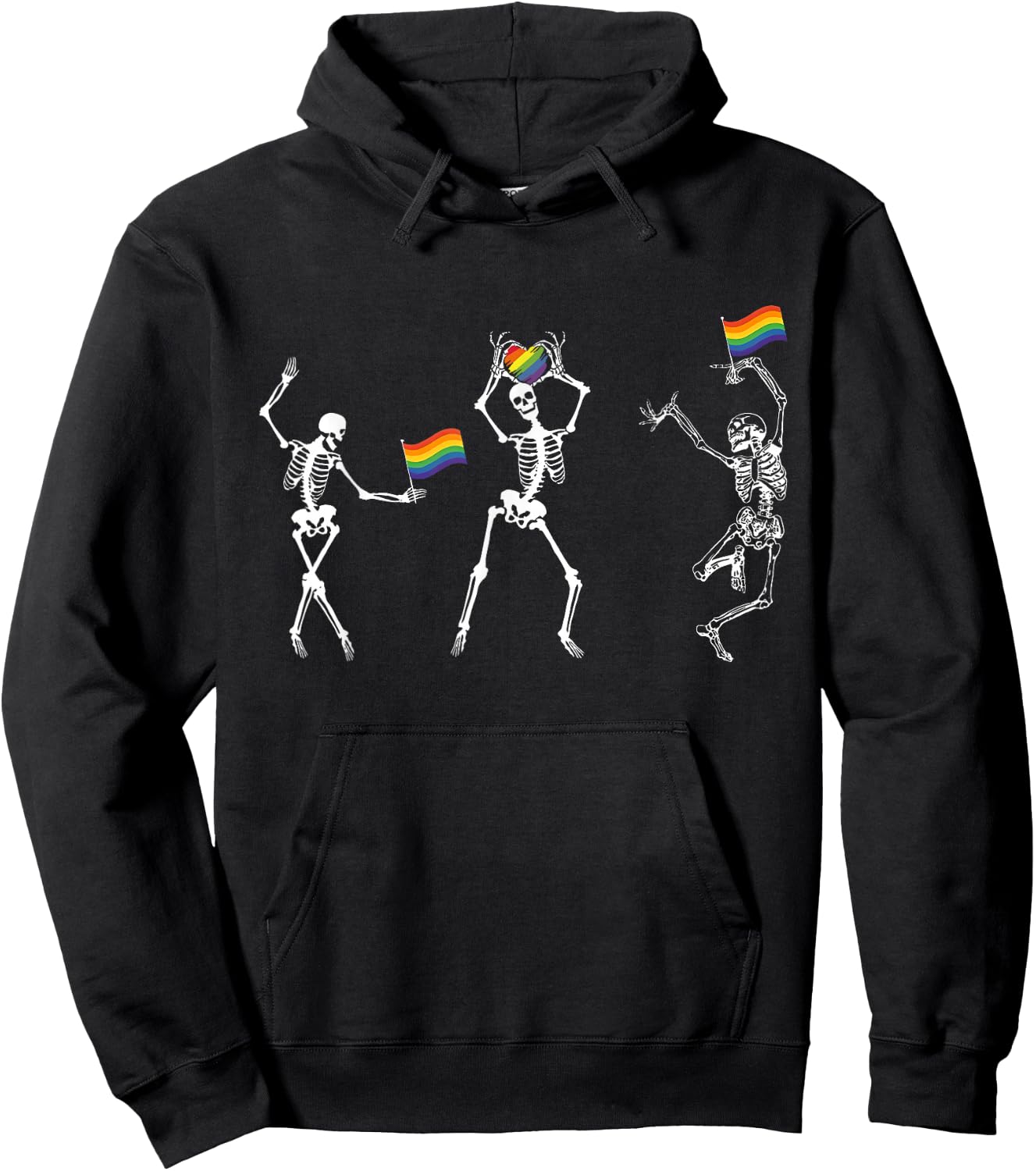 Gay Rainbow Skeleton Dance LGBTQ Pride Month Ally Men Women Hoodie - Hoodie | Black