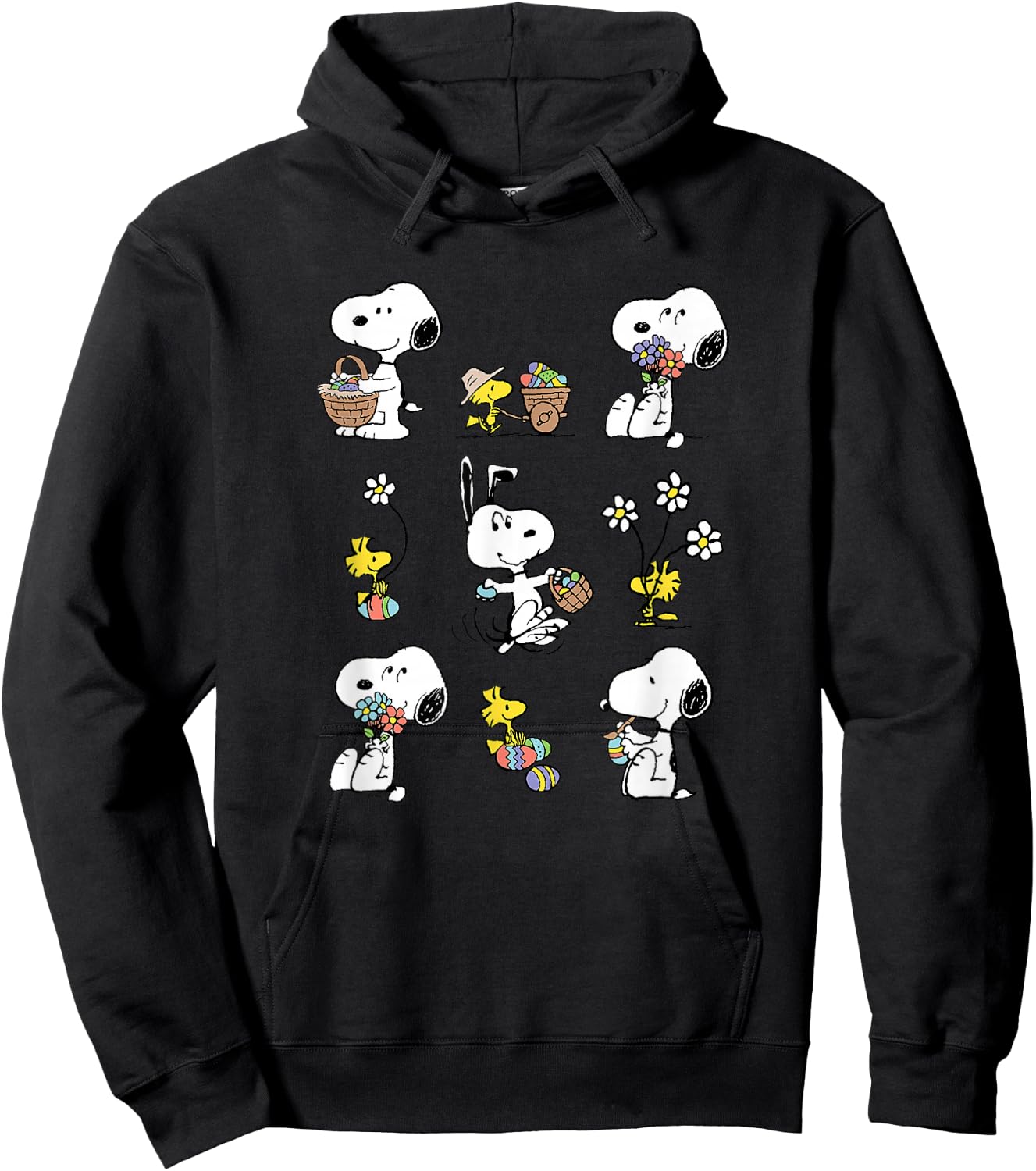 Peanuts Snoopy Woodstock Easter Spring Pattern , gray Hoodie - Hoodie | Black