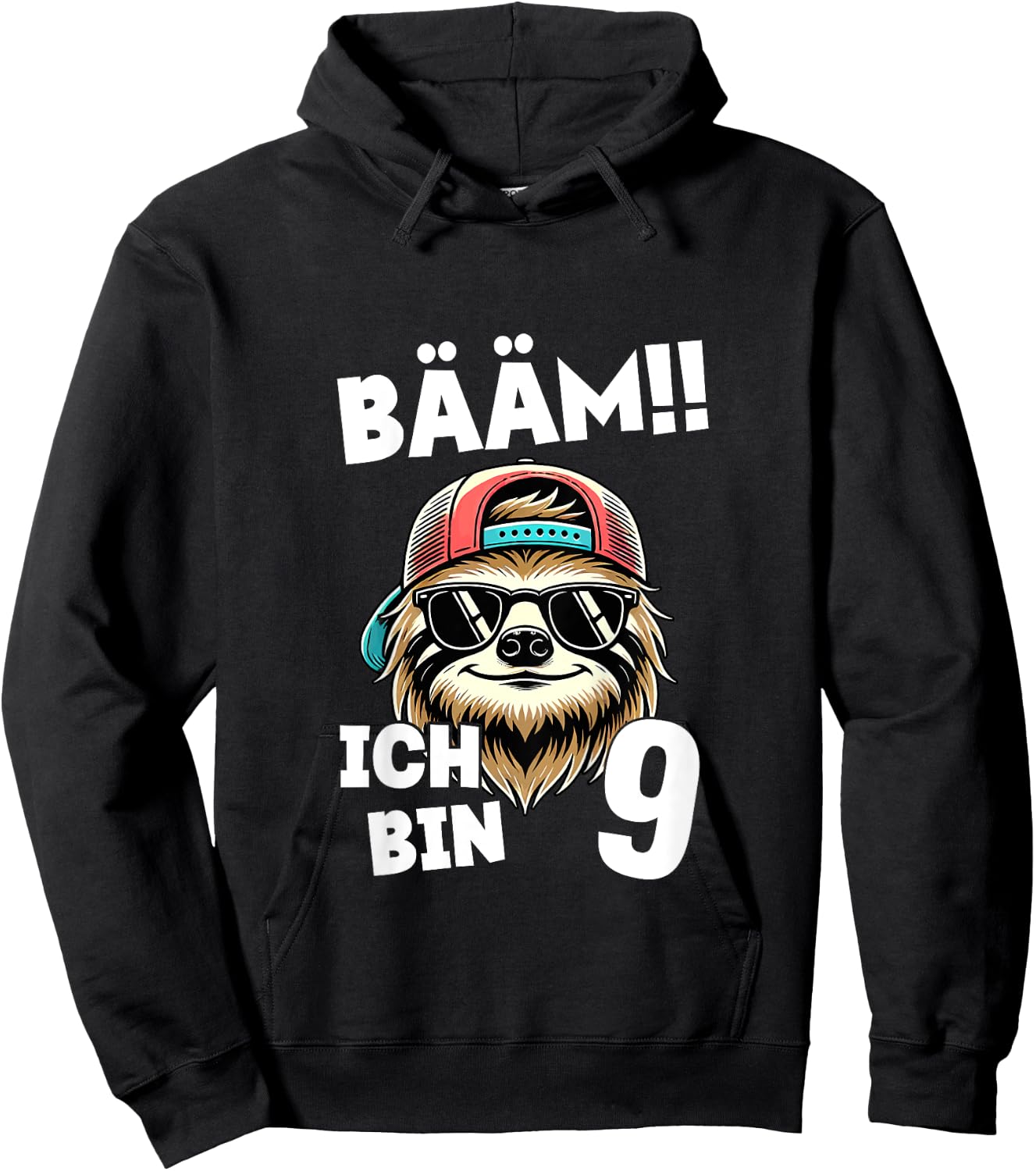Kinder BÄÄM Ich Bin 9 Geburtstag Cooler Faultier Geburtstagsdeko Hoodie - Hoodie | Black