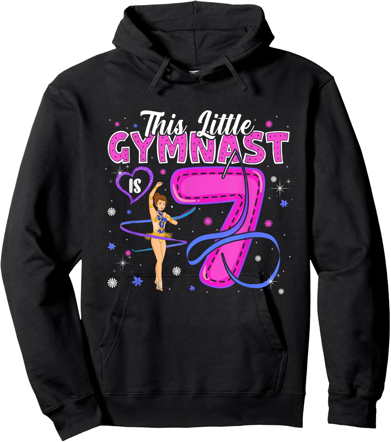 Kids 7 Year Old Gymnast 7th Birthday Tumbling Gymnastics Hoodie - Hoodie | Black