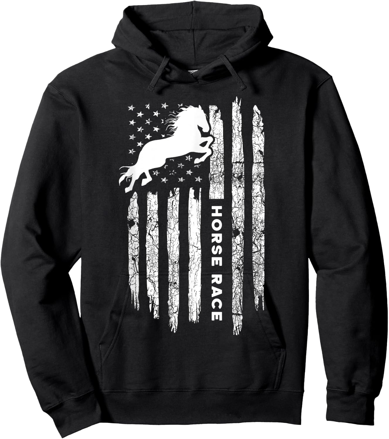 American Flag Horse Race Apparel - Vintage Horse Racing Hoodie - Hoodie | Black