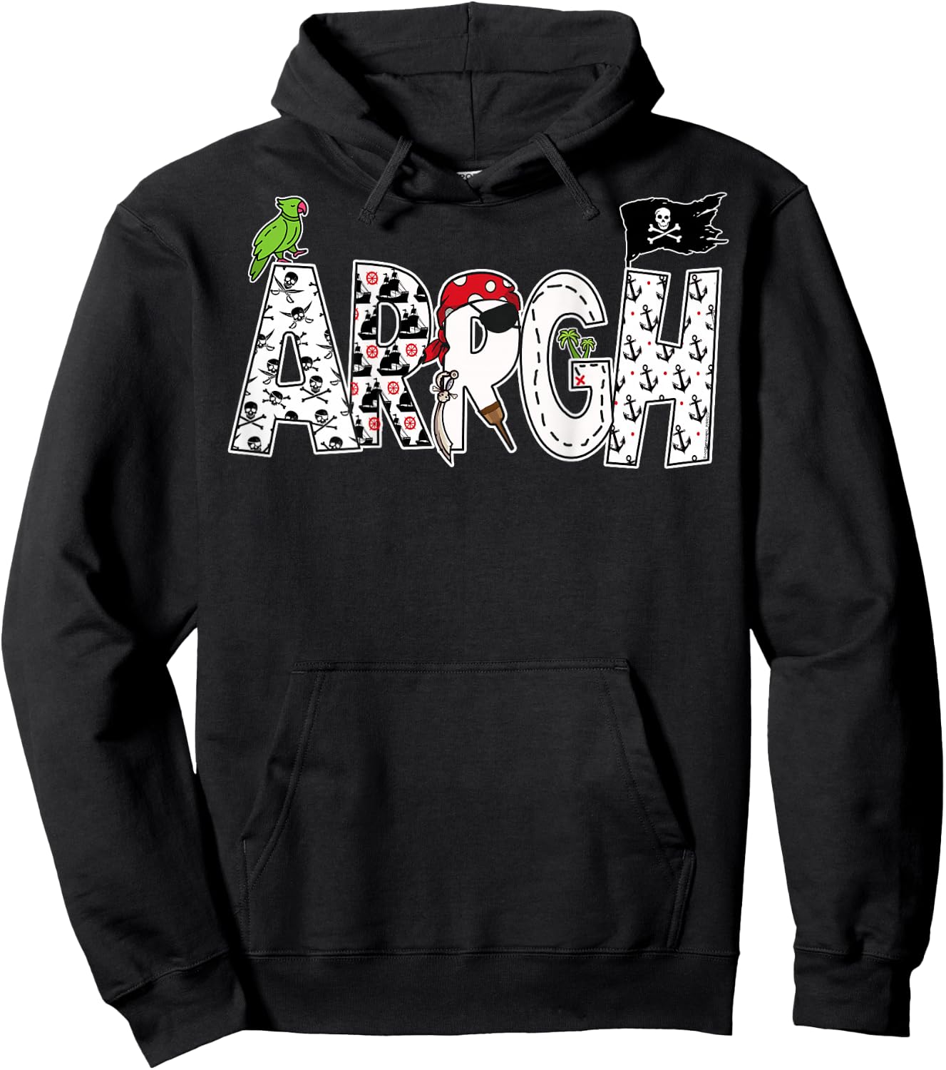 On Back | Fun Arrgh Pirate Style Pirate Costume ARGH Pirate Hoodie - Hoodie | Black