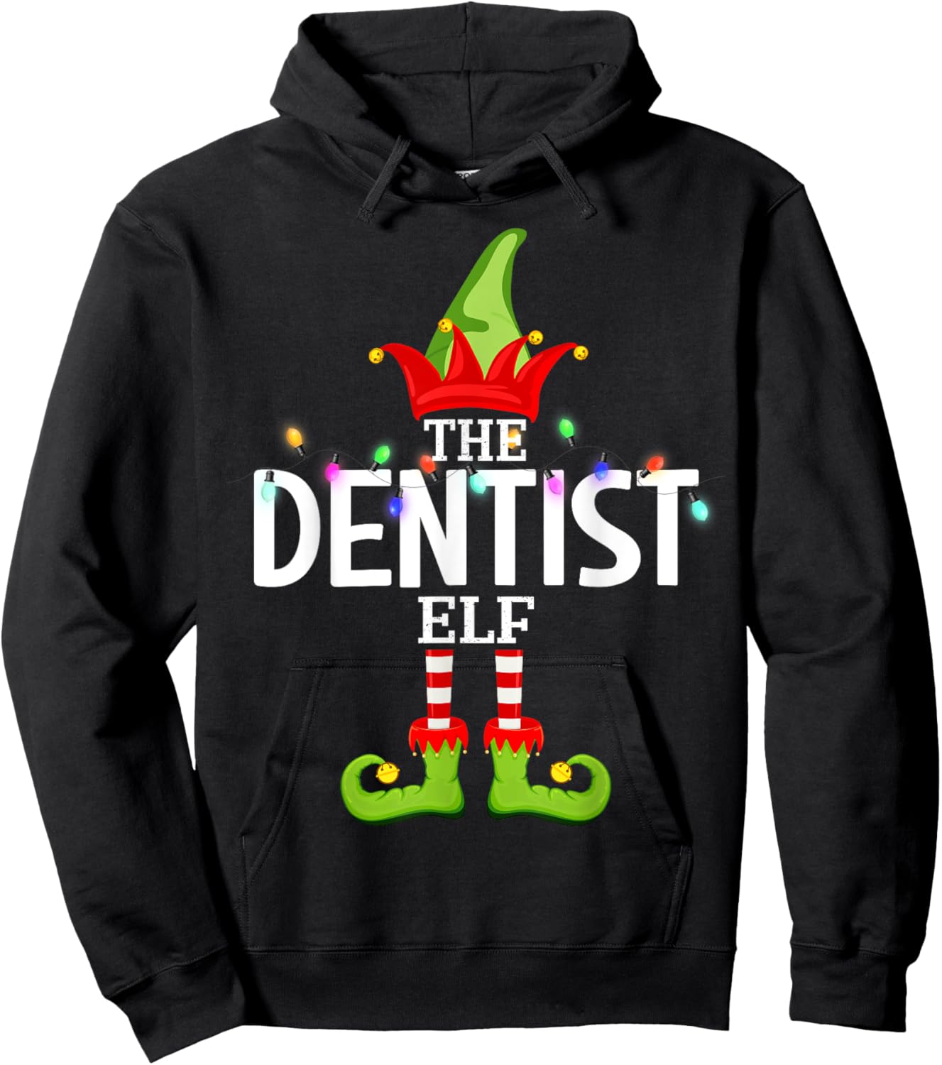 The Dentist Elf Christmas Matching Pajamas Hoodie - Hoodie | Black