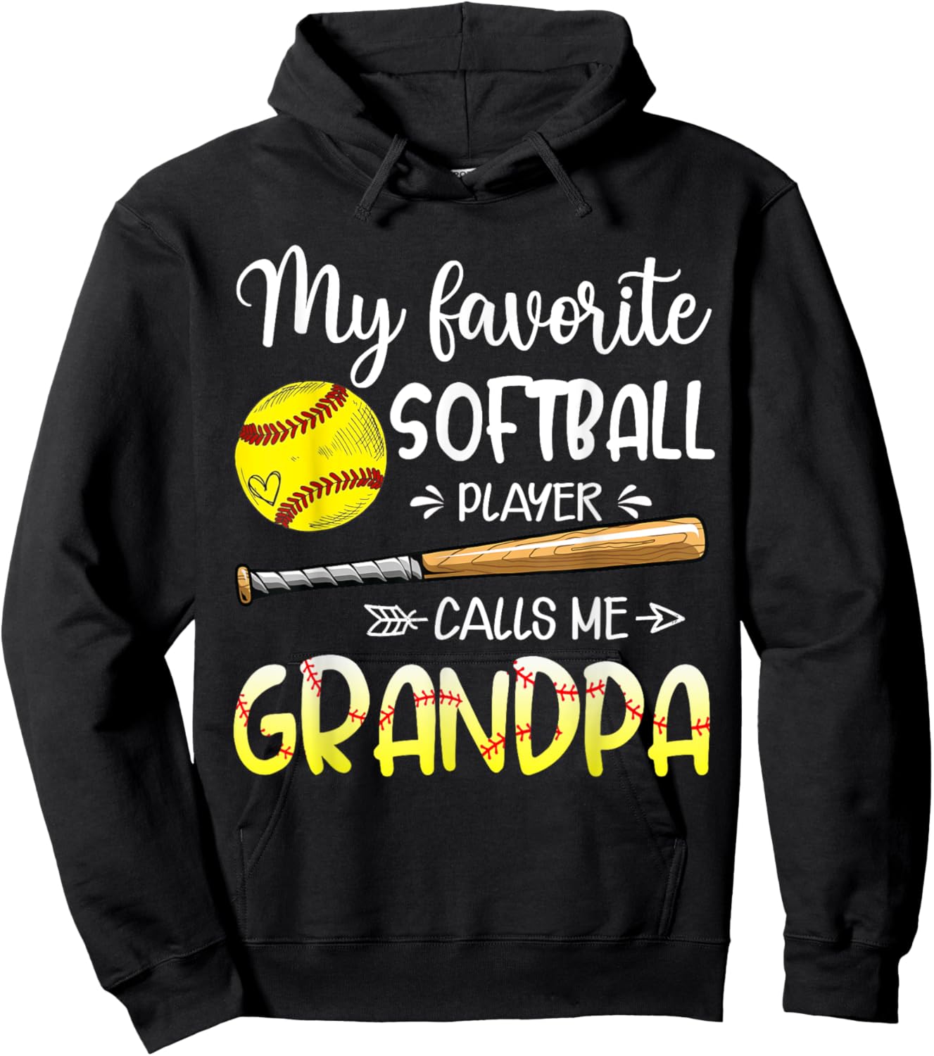 Softball My Favorite Softball Player Calls Me Grandpa Hoodie - Hoodie | Black