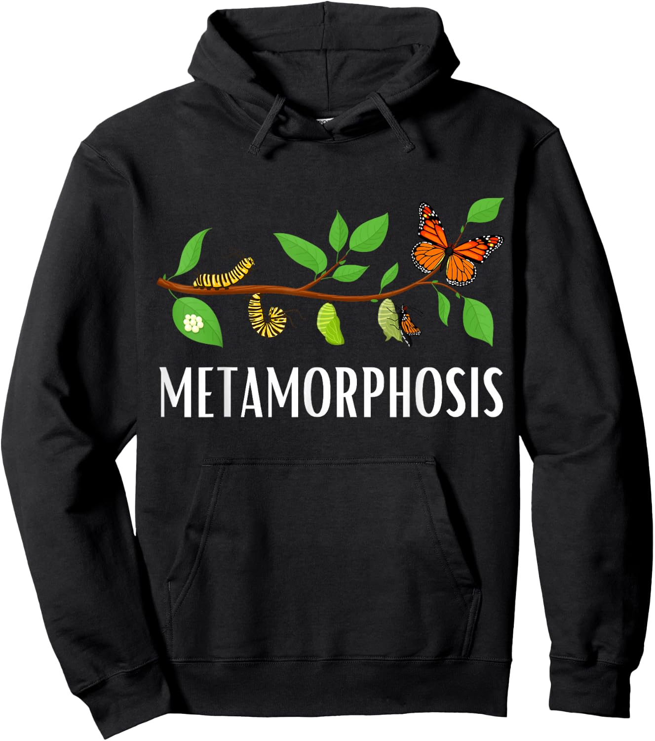 Funny Caterpillar Lifecycle Metamorphosis Monarch Butterfly Hoodie - Hoodie | Black