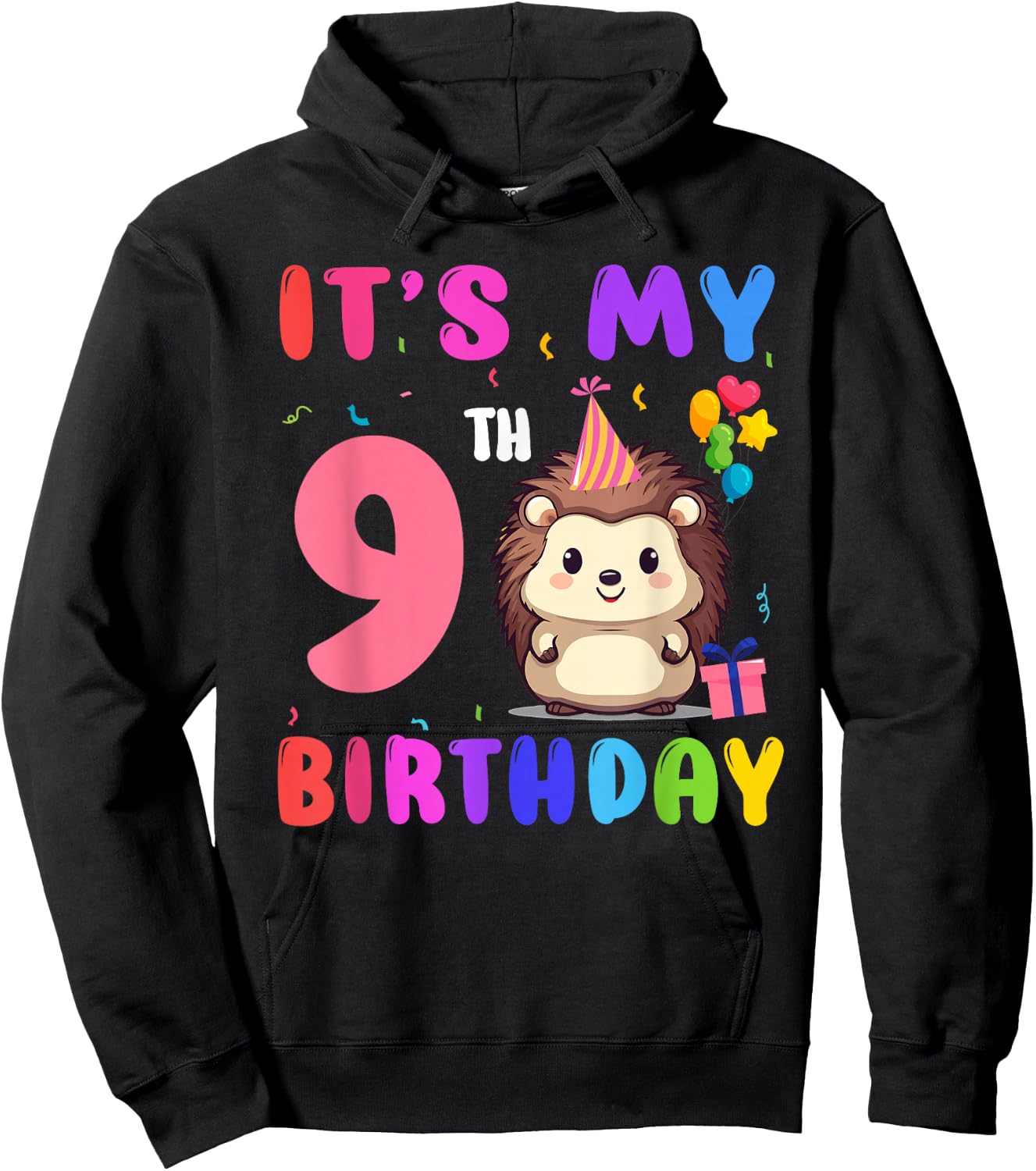 It’s My 9th Birthday Hedgehog Animal 9 Years Old Kids Hoodie - Hoodie | Black