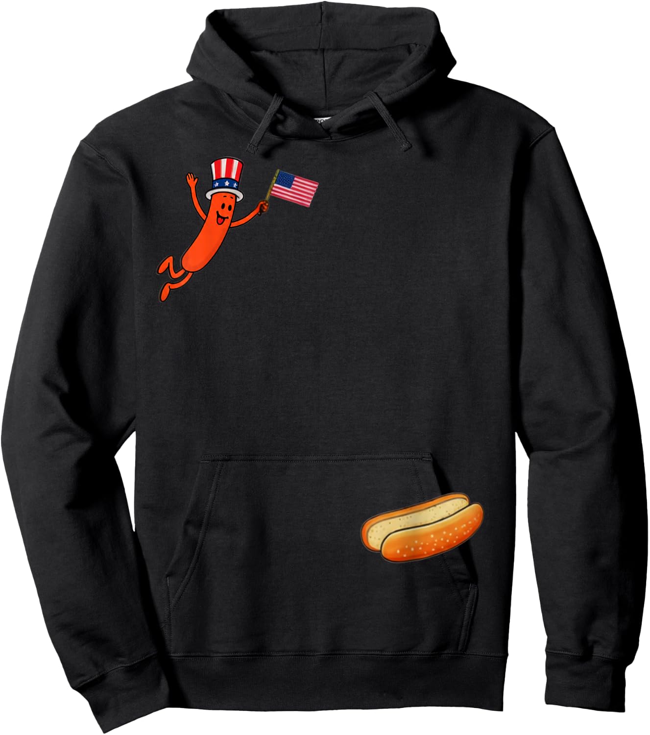 Hotdog Freedom Dive Funny Uncle Sam Hot Dog Jumping Into Bun Hoodie - Hoodie | Black
