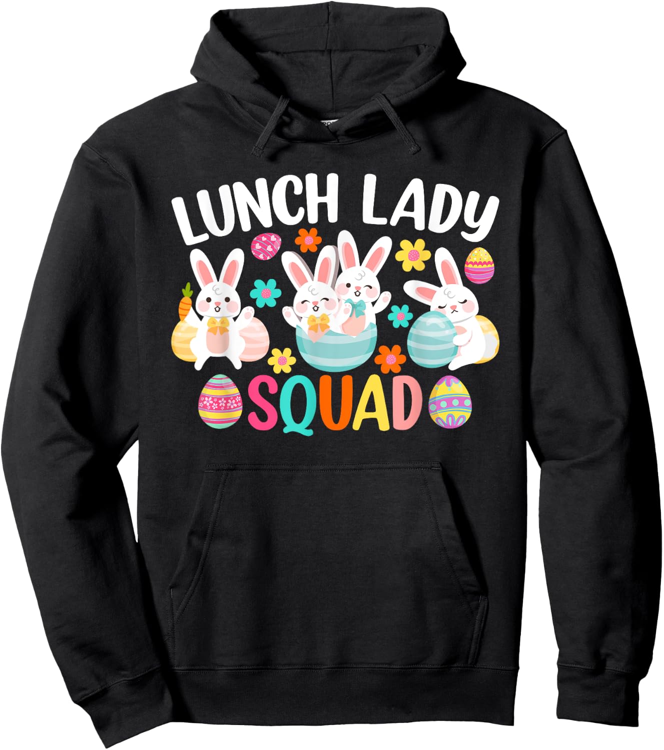 Lunch Lady Squad Shirt Cute Bunny Happy Easter Day Hoodie - Hoodie | Black
