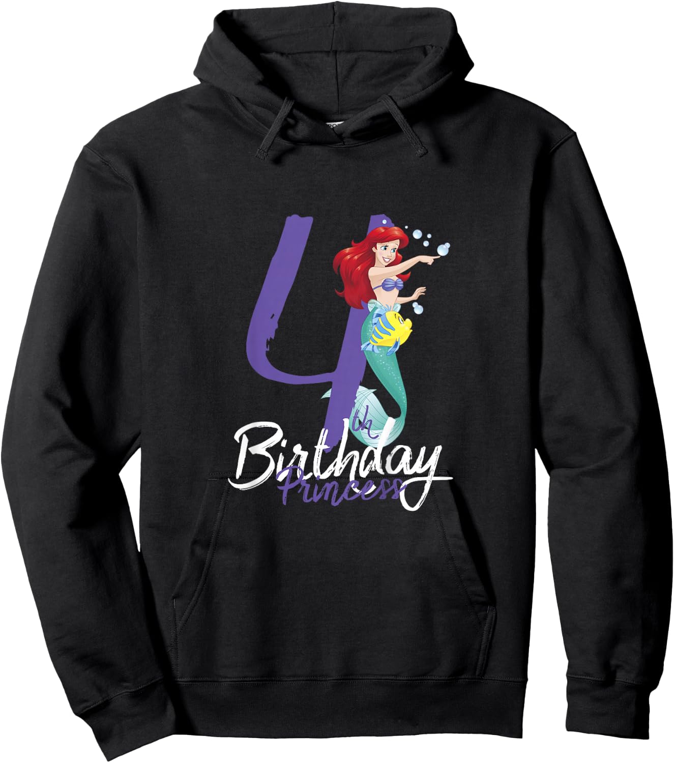 Kids Disney Princess Ariel The Little Mermaid 4th Birthday Hoodie - Hoodie | Black