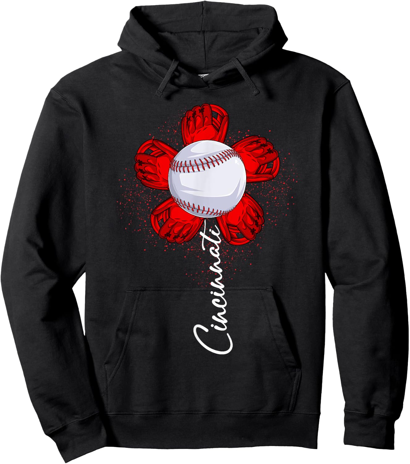 Cute Flower Cincinnati Retro Baseball Lover Game Day Hoodie - Hoodie | Black