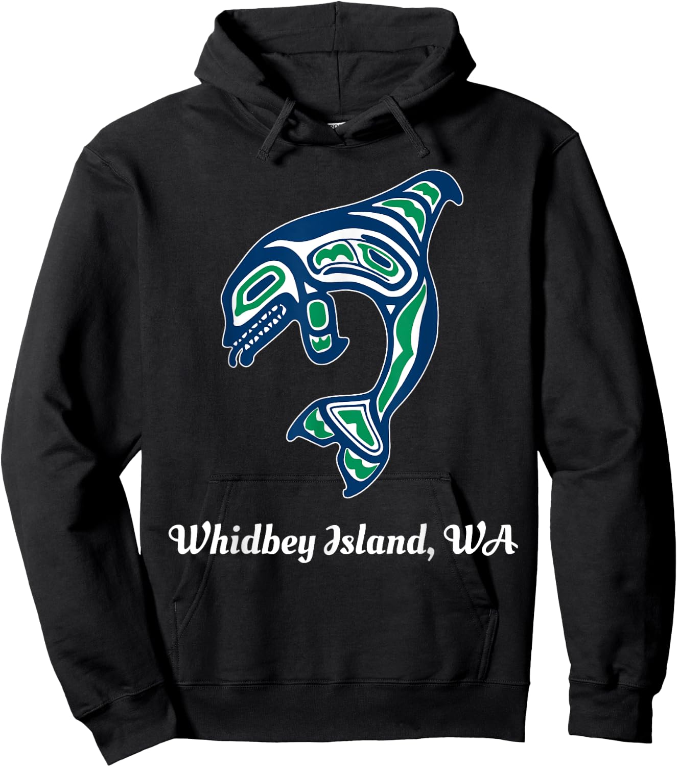 Green Native American Whidbey Island WA Killer Whale Hoodie - Hoodie | Black