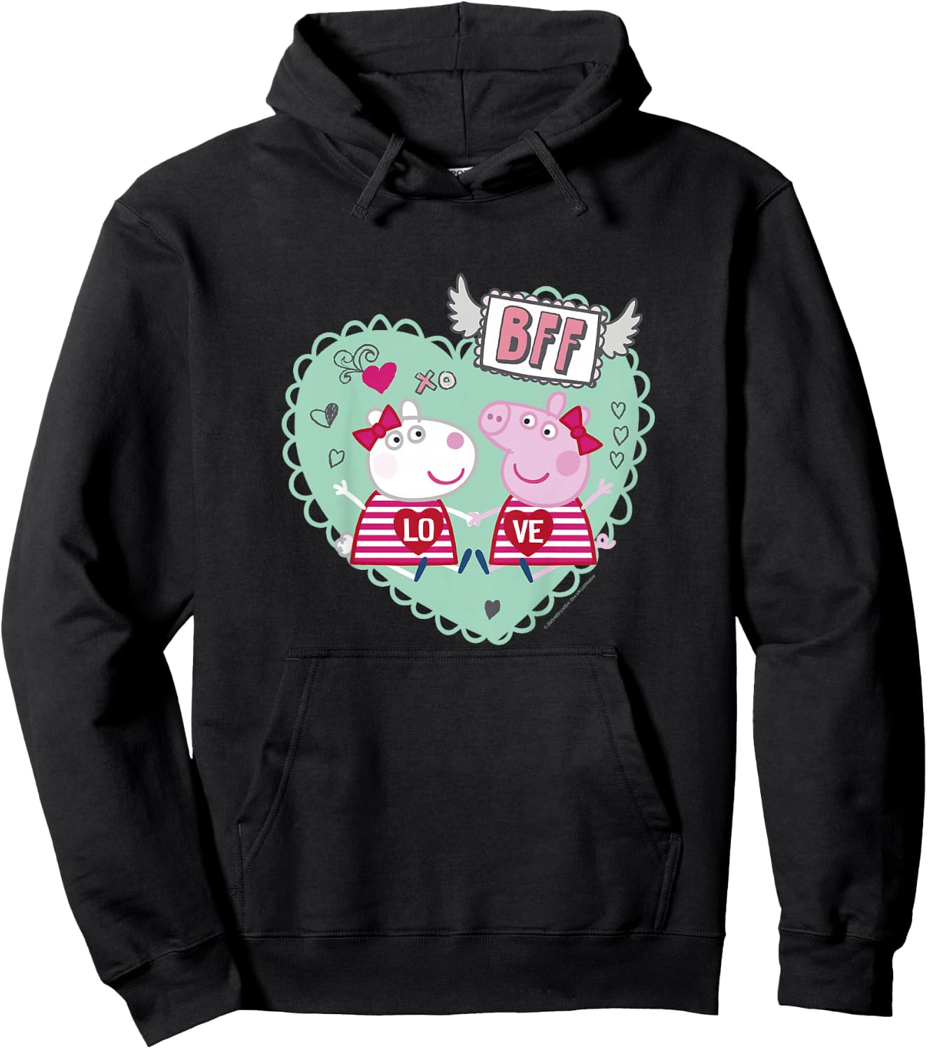 Peppa Pig Valentine's Day BFF Love Peppa & Suzy Heart Stamp Hoodie - Hoodie | Black