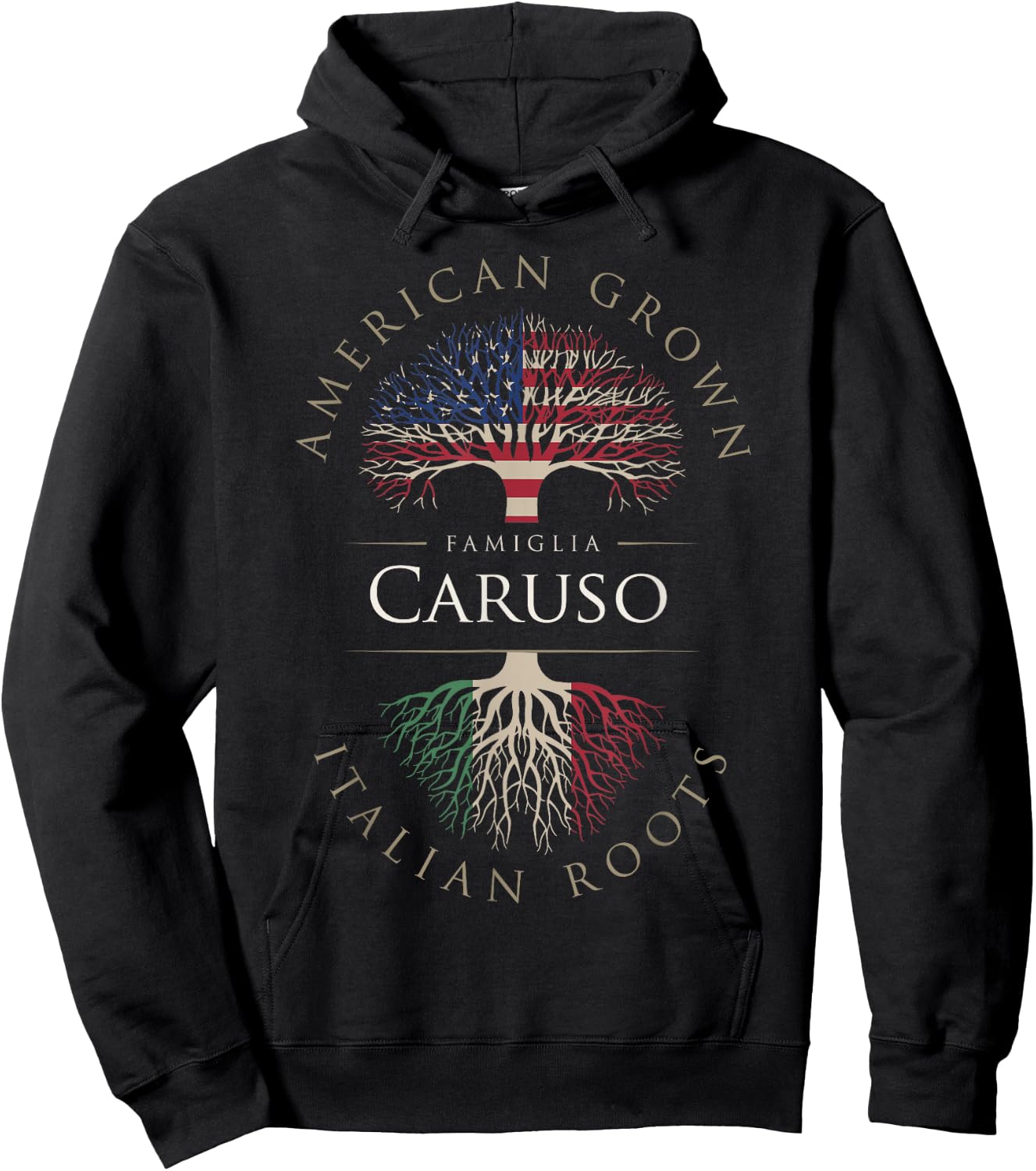 Caruso Family Name American Grown Italian Roots Italia Flag Hoodie - Hoodie | Black