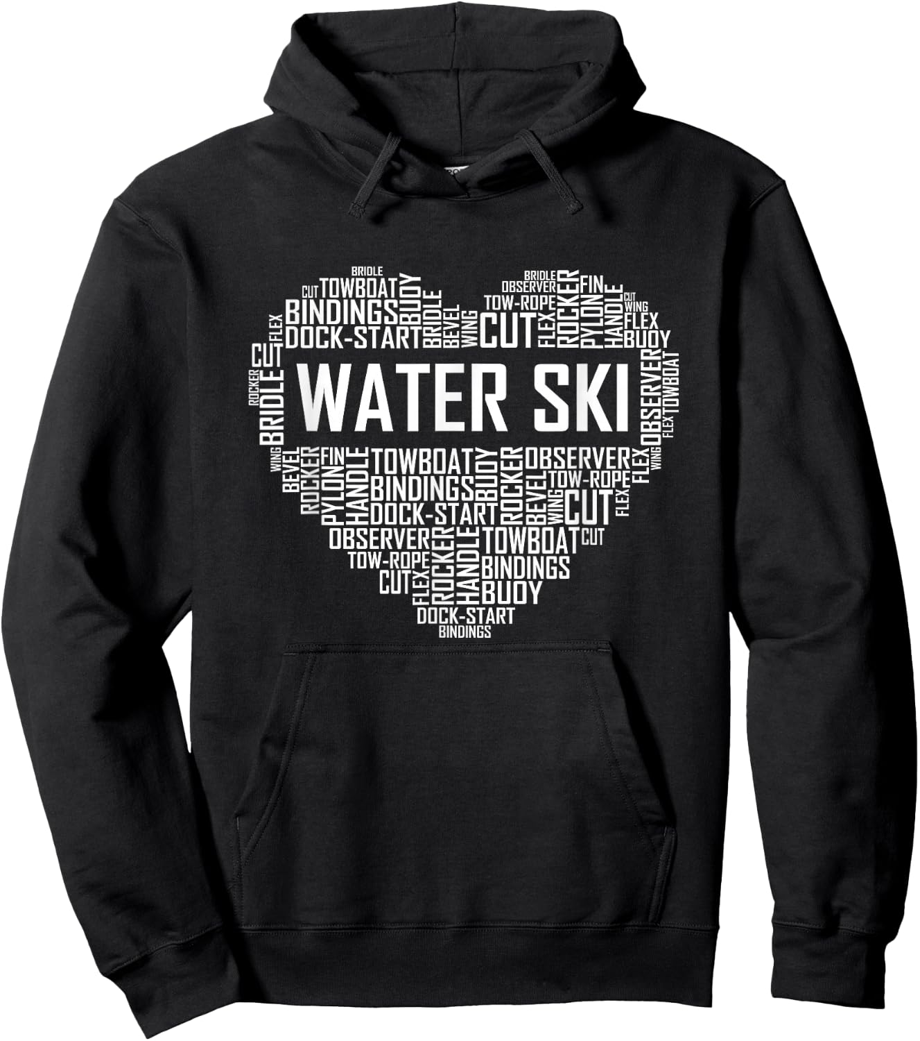 Water Ski Heart Lover Gift Waterski Love Gifts Skiing Hoodie - Hoodie | Black