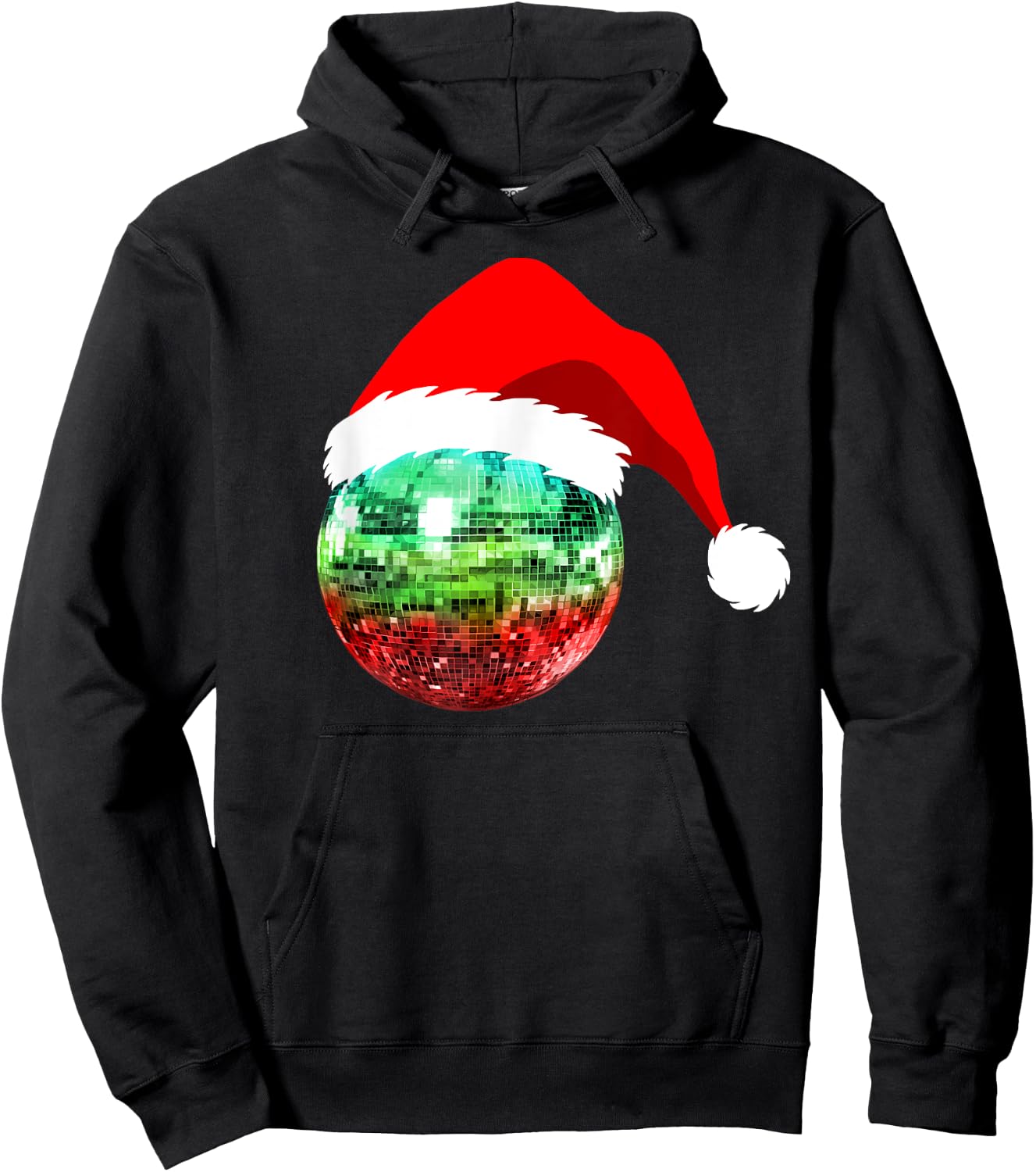 Red and Green Santa Christmas Disco Ball Hoodie - Hoodie | Black