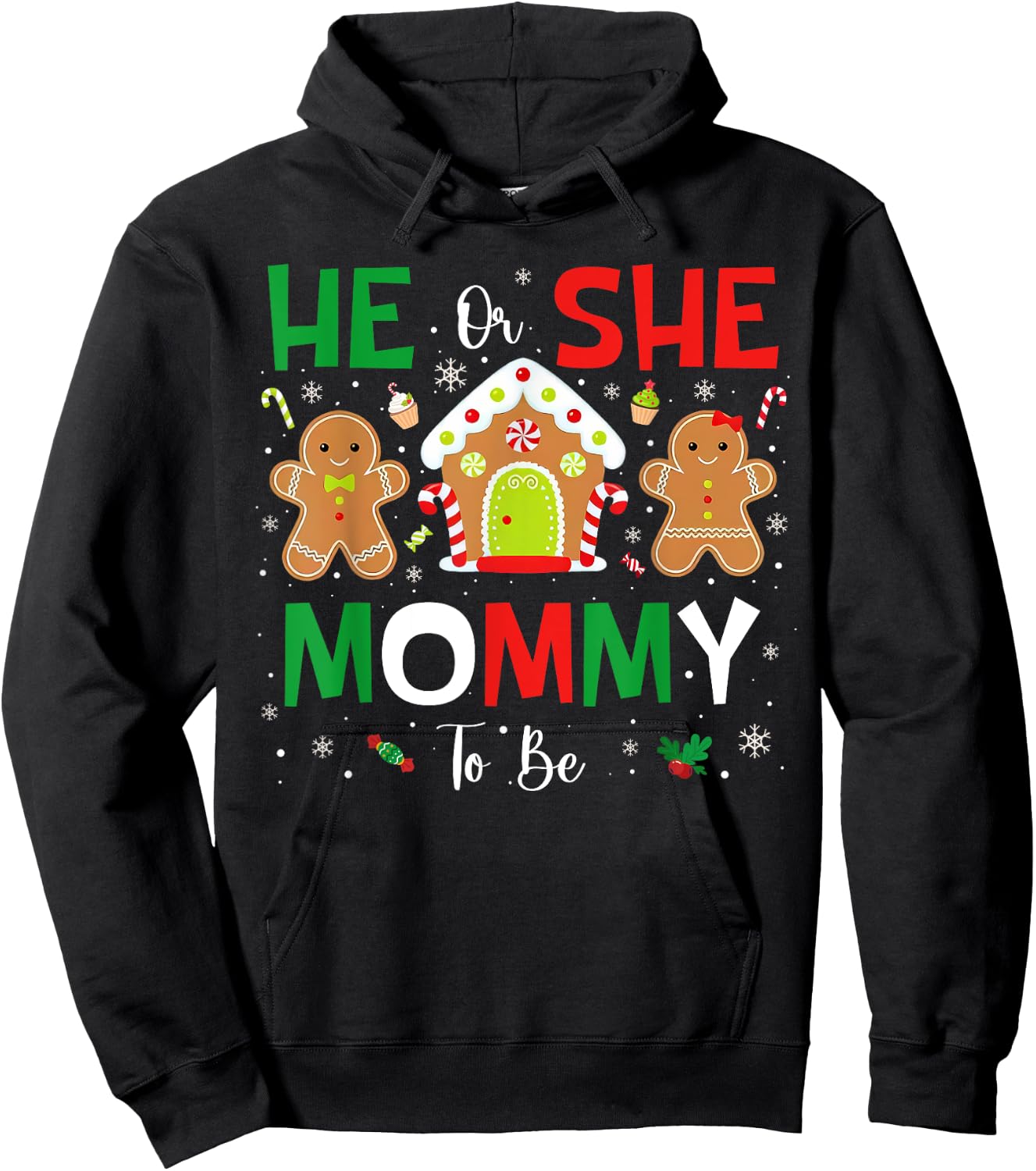 Gingerbread He or She Mommy To Be Christmas Gender Reveal Hoodie - Hoodie | Black