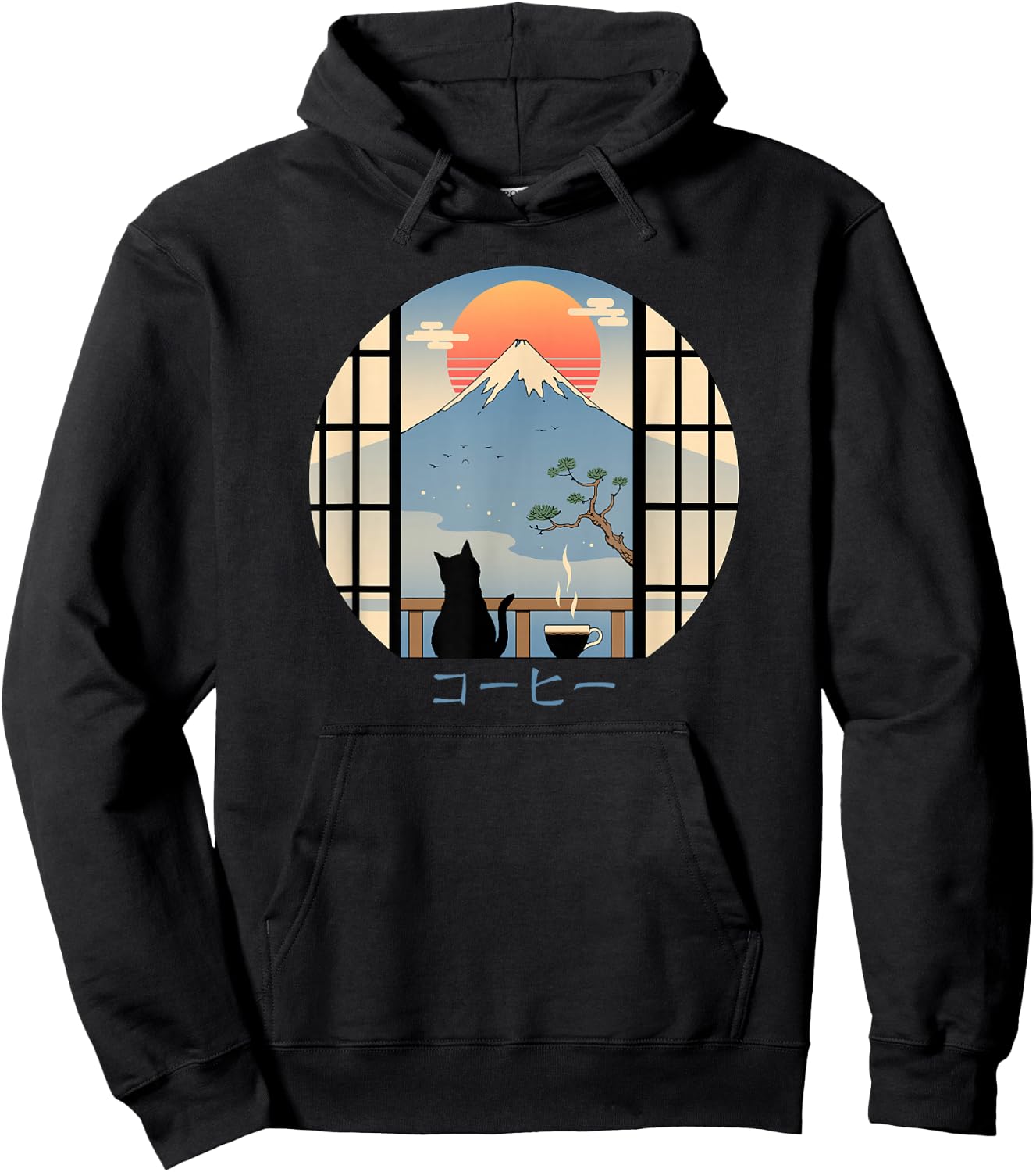 Kaffeekatze im Berg Fuji Hoodie - Hoodie | Black