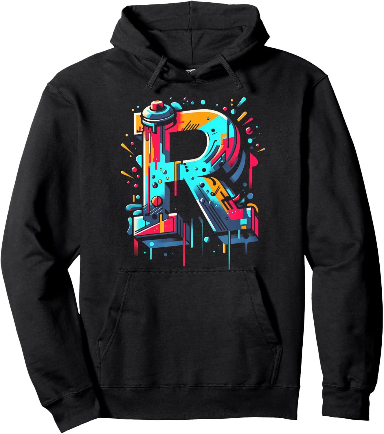 Initial Letter R with Name in Graffiti Style Art Hoodie - Hoodie | Black
