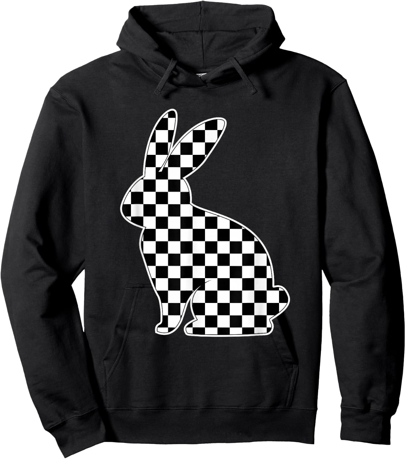 Retro Black white Checkerboard Rabbit Easter Bunny for Tween Hoodie - Hoodie | Black