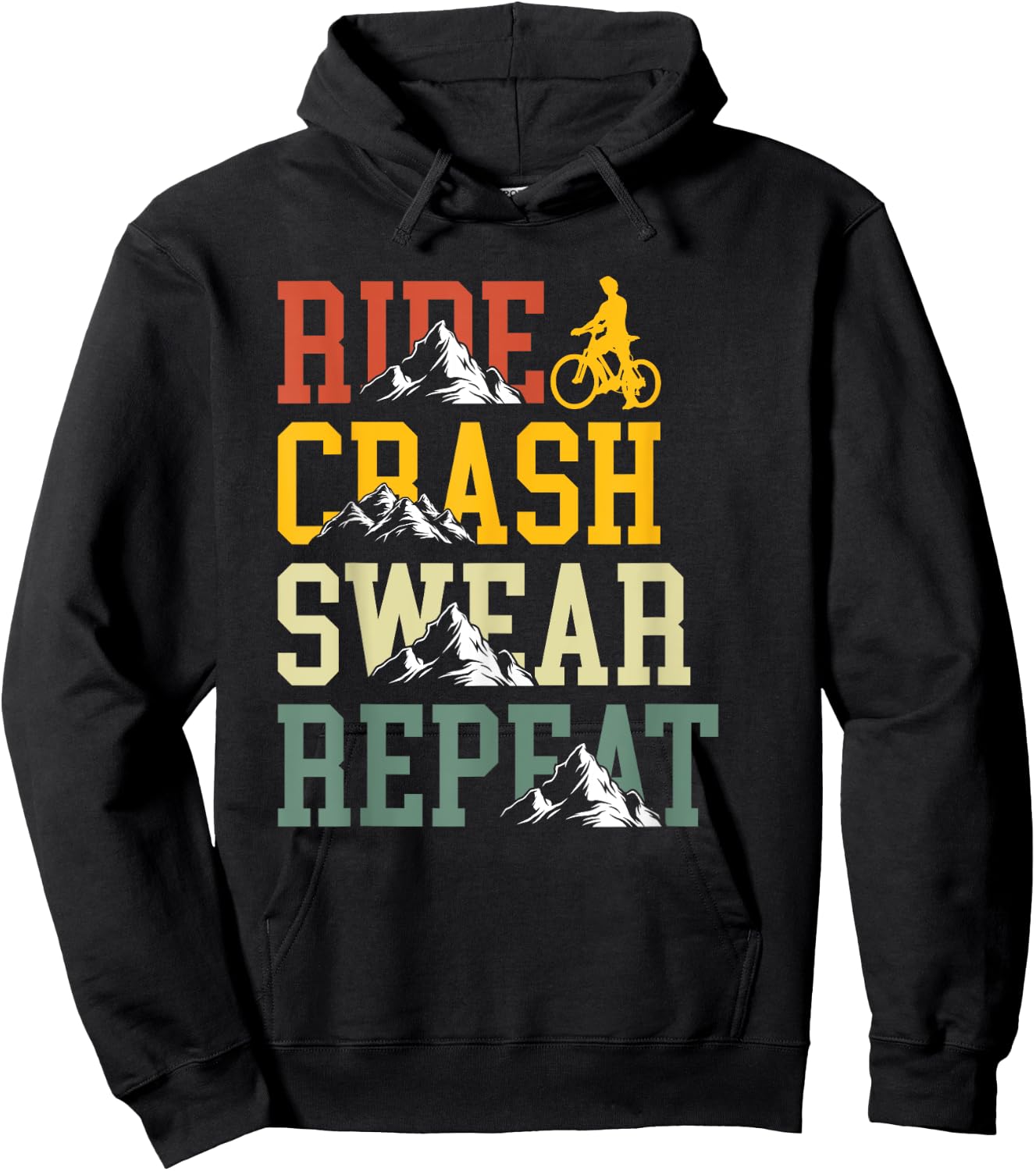 Ride Crash Swear Repeat Funny Bike Biking Hoodie - Hoodie | Black