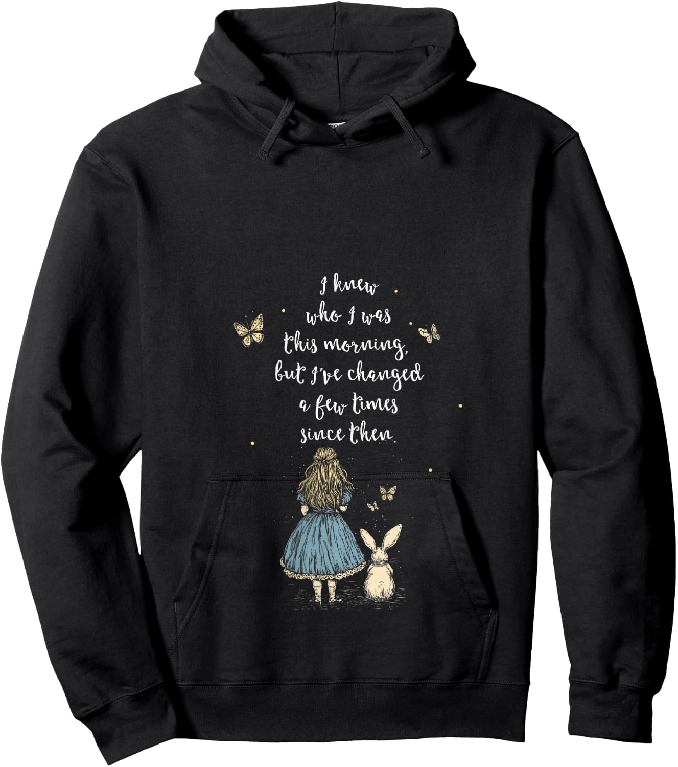 Alice in Wonderland Quote - Whimsical Fantasy Art Rabbit V-Neck Hoodie - Hoodie | Black