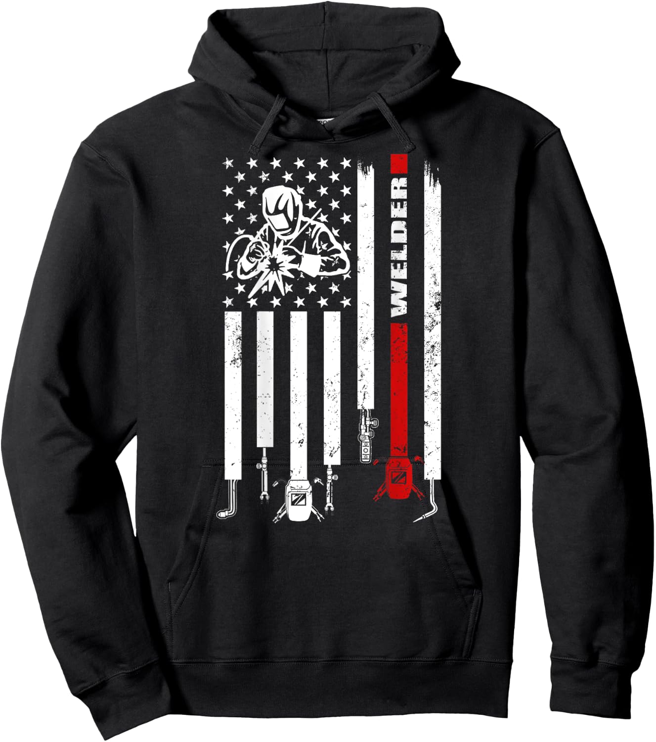 Vintage USA American Flag Welder Gift Patriotic Welding Men Hoodie - Hoodie | Black