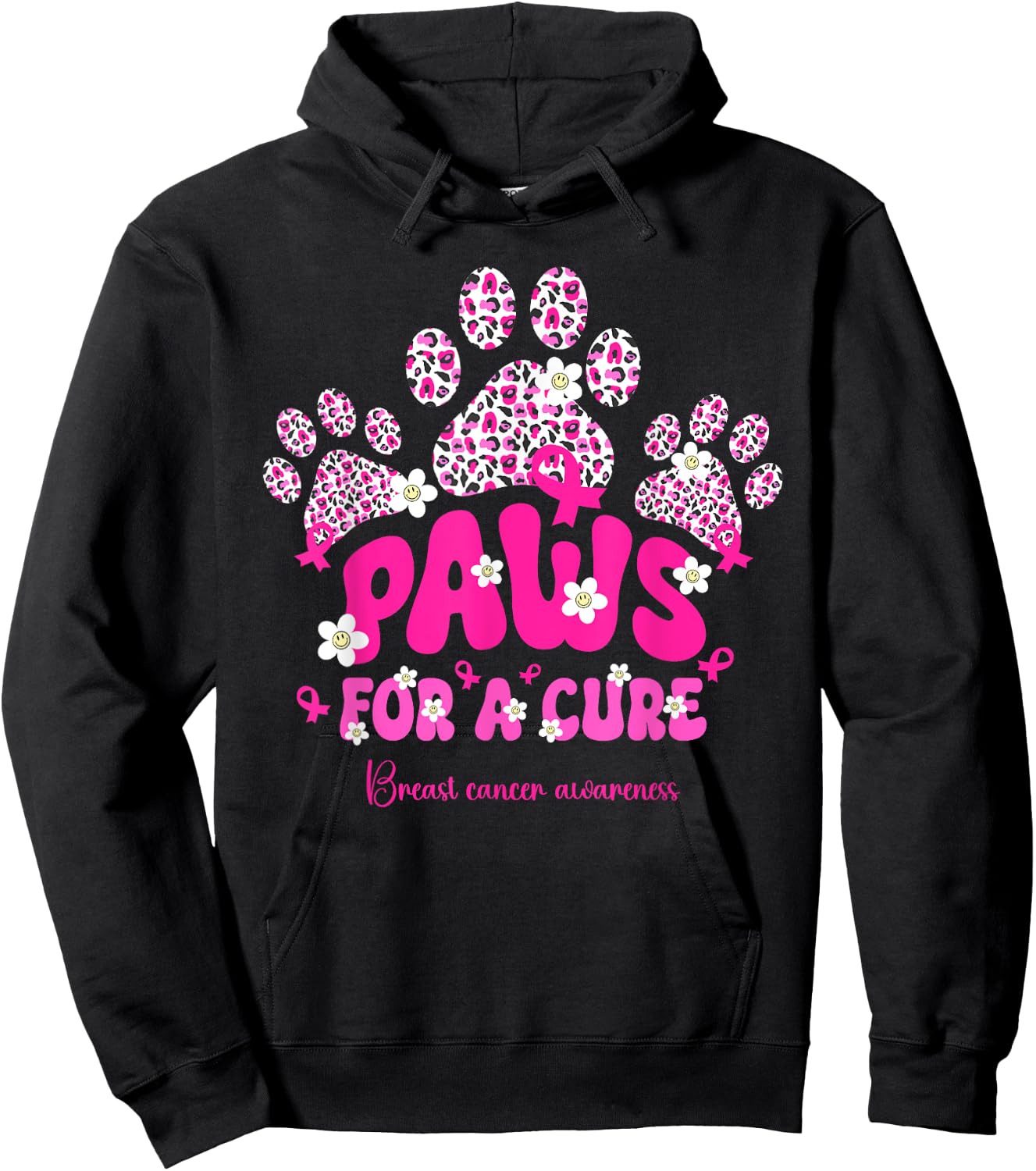Paws for A Cure Breast Cancer Dog Lover Warrior Dog Paw Women Girls Kids Hoodie - Hoodie | Black