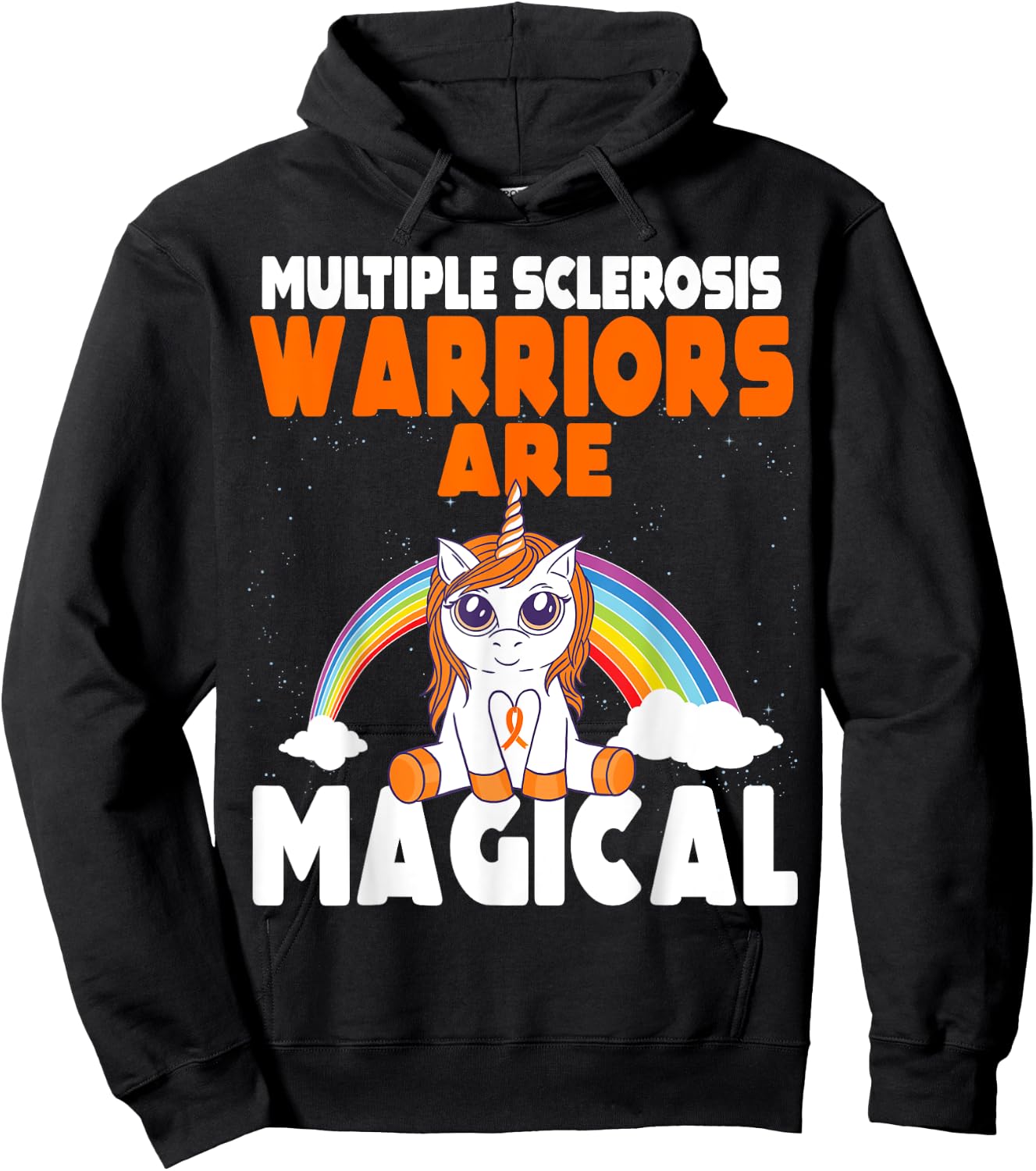 Multiple Sclerosis Awareness Orange Ribbon Magical Unicorn Hoodie - Hoodie | Black
